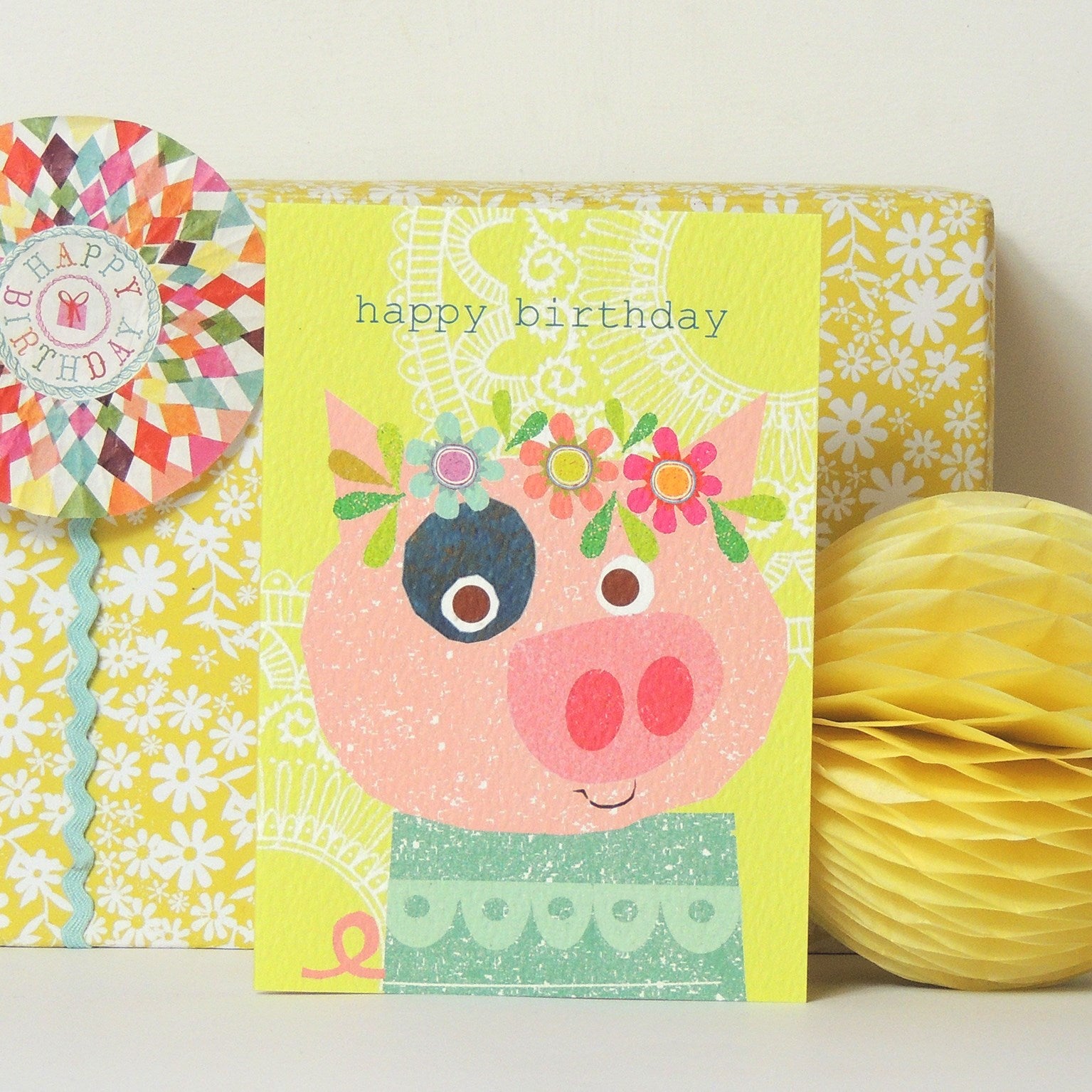 AS07 pig happy birthday card