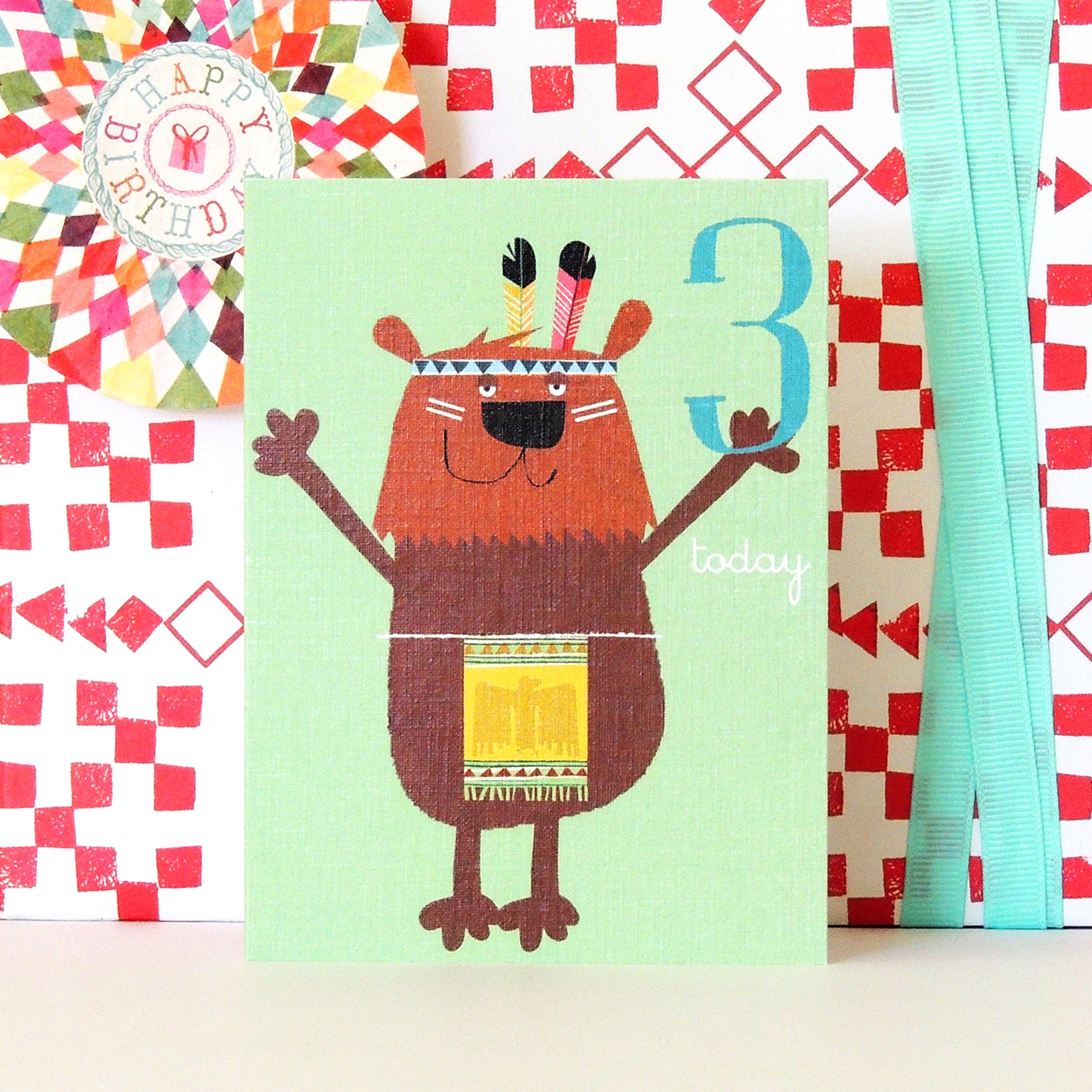 AW03 mini bear 3rd birthday card