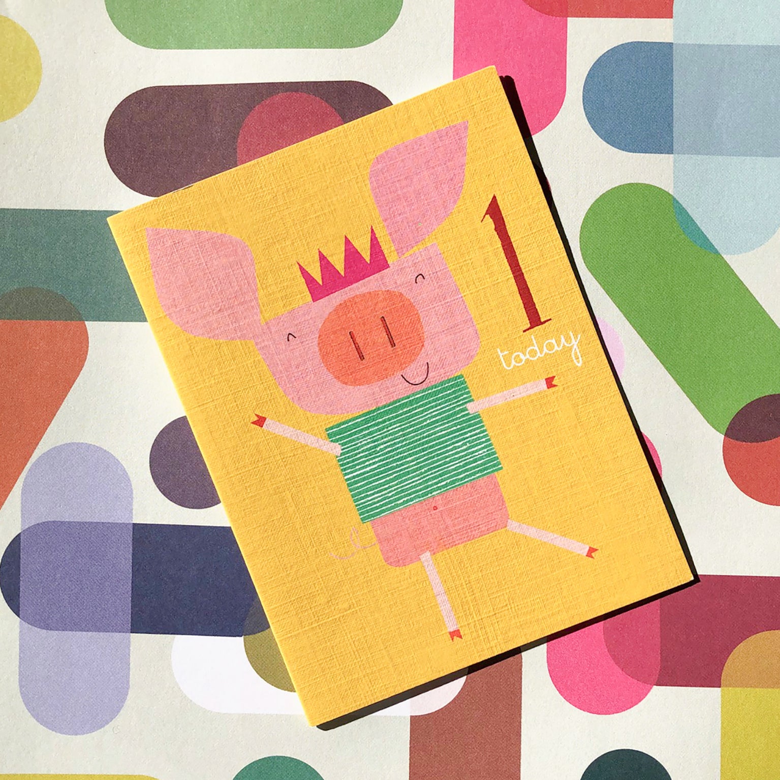 AW07 mini piglet 1st birthday card