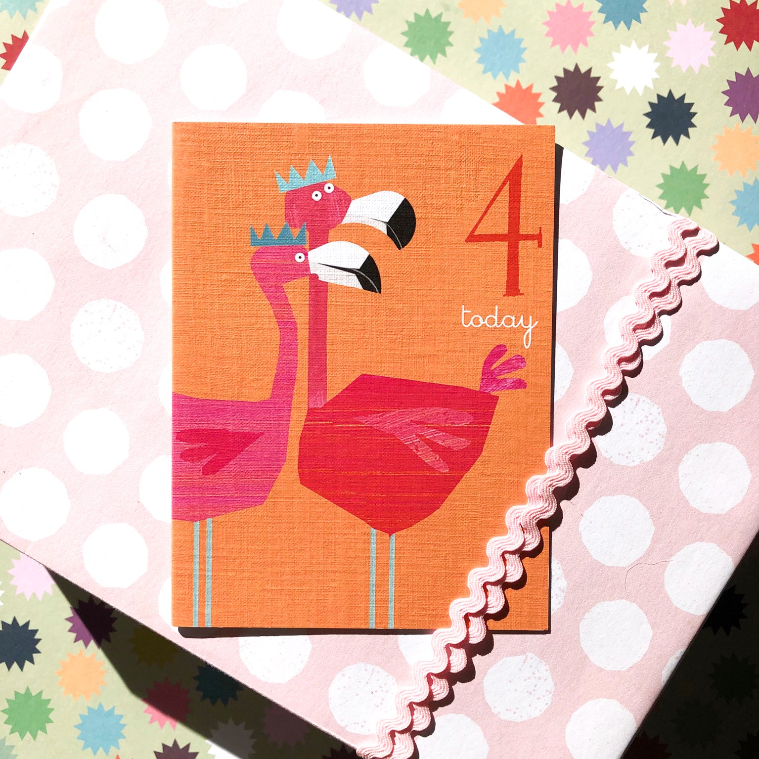AW10 mini flamingos 4th birthday card