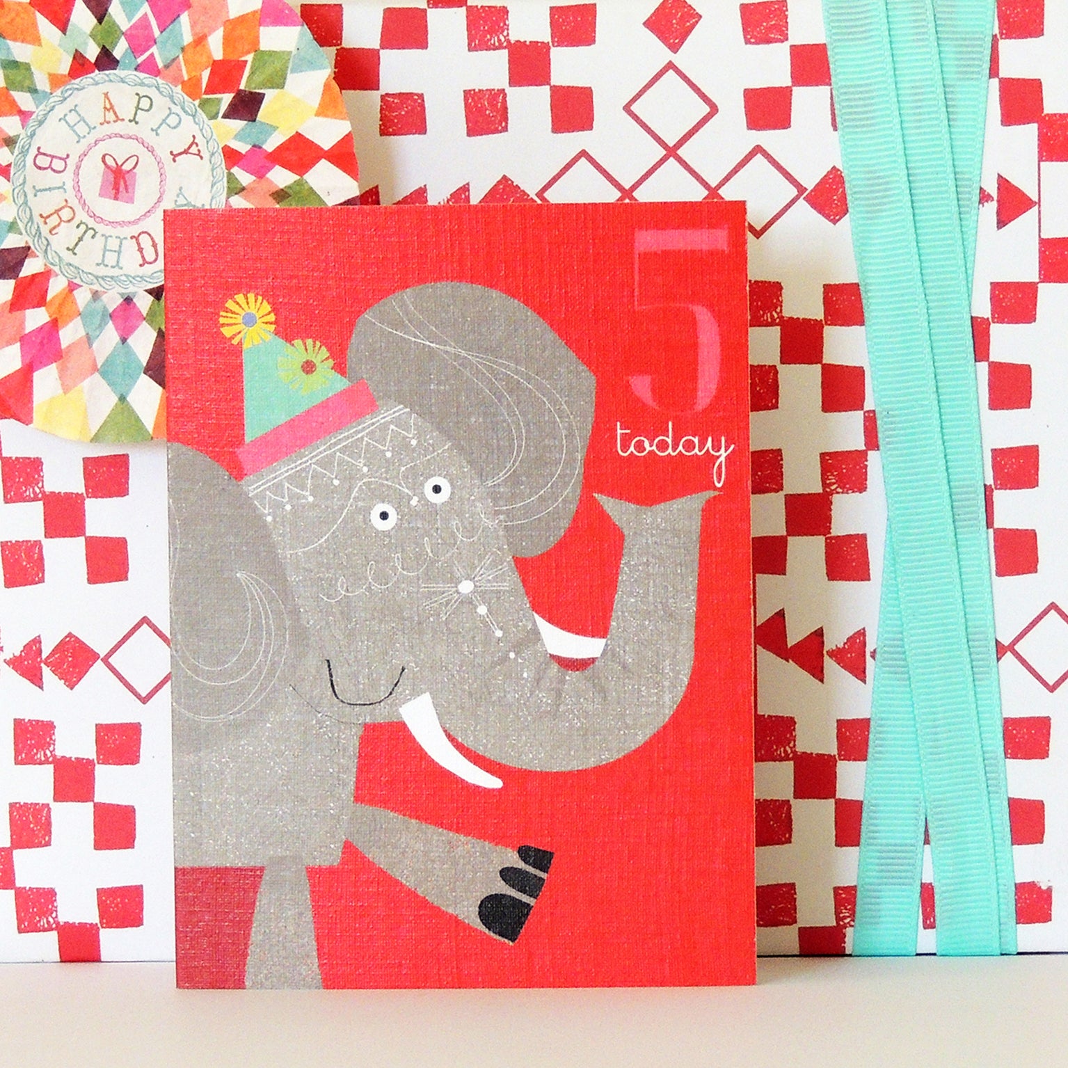 AW11 mini elephant 5th birthday card