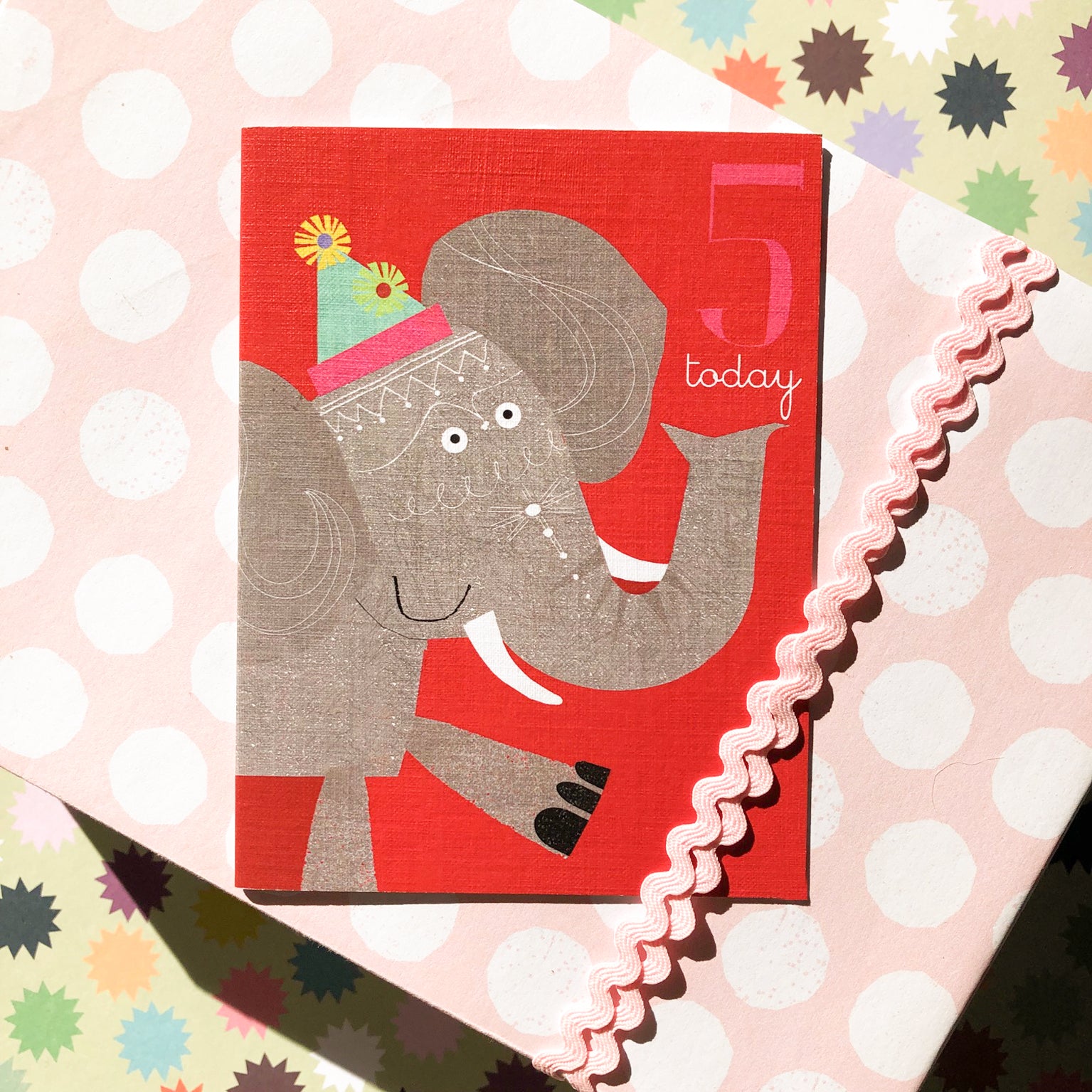 AW11 mini elephant 5th birthday card