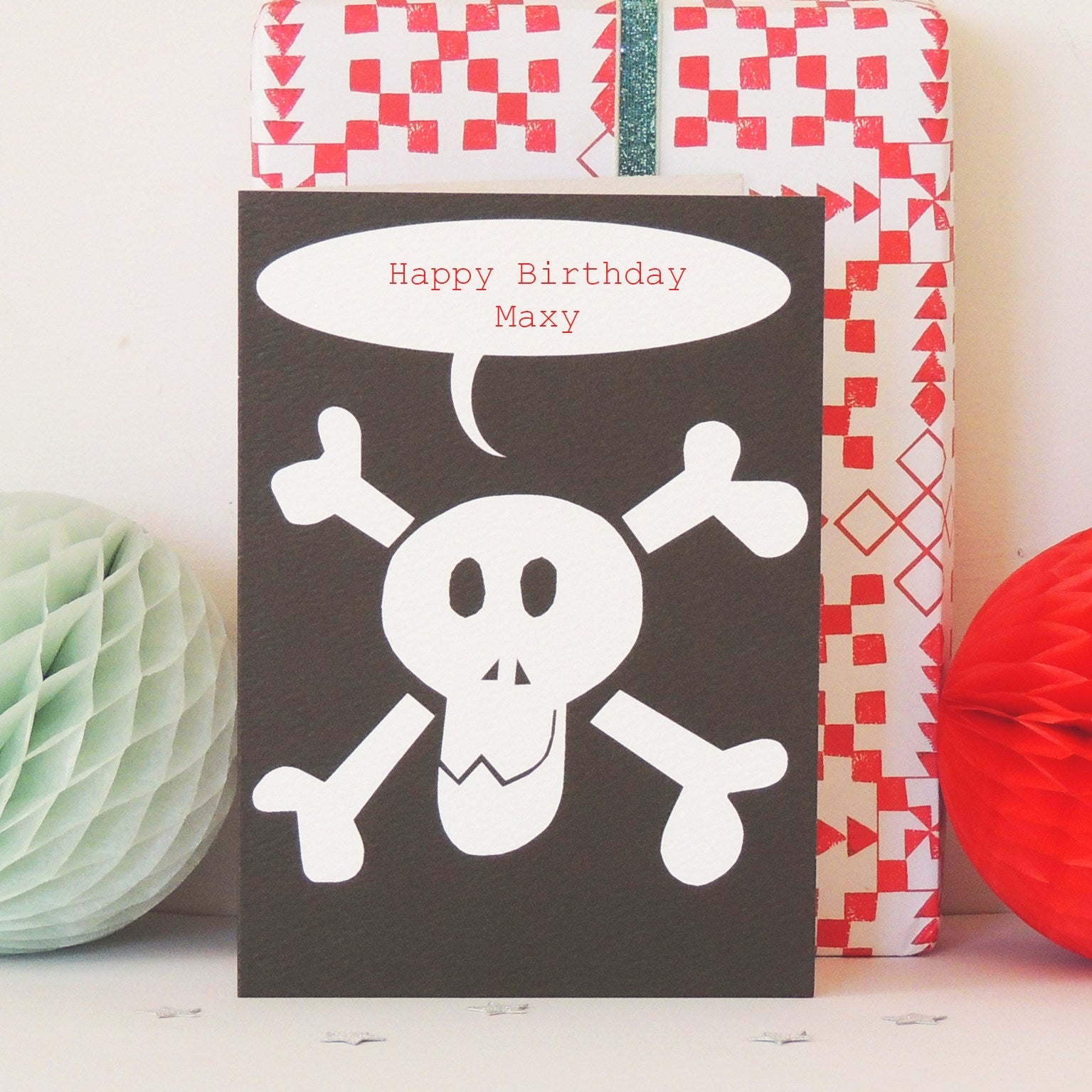BB25 personalised skull greetings card