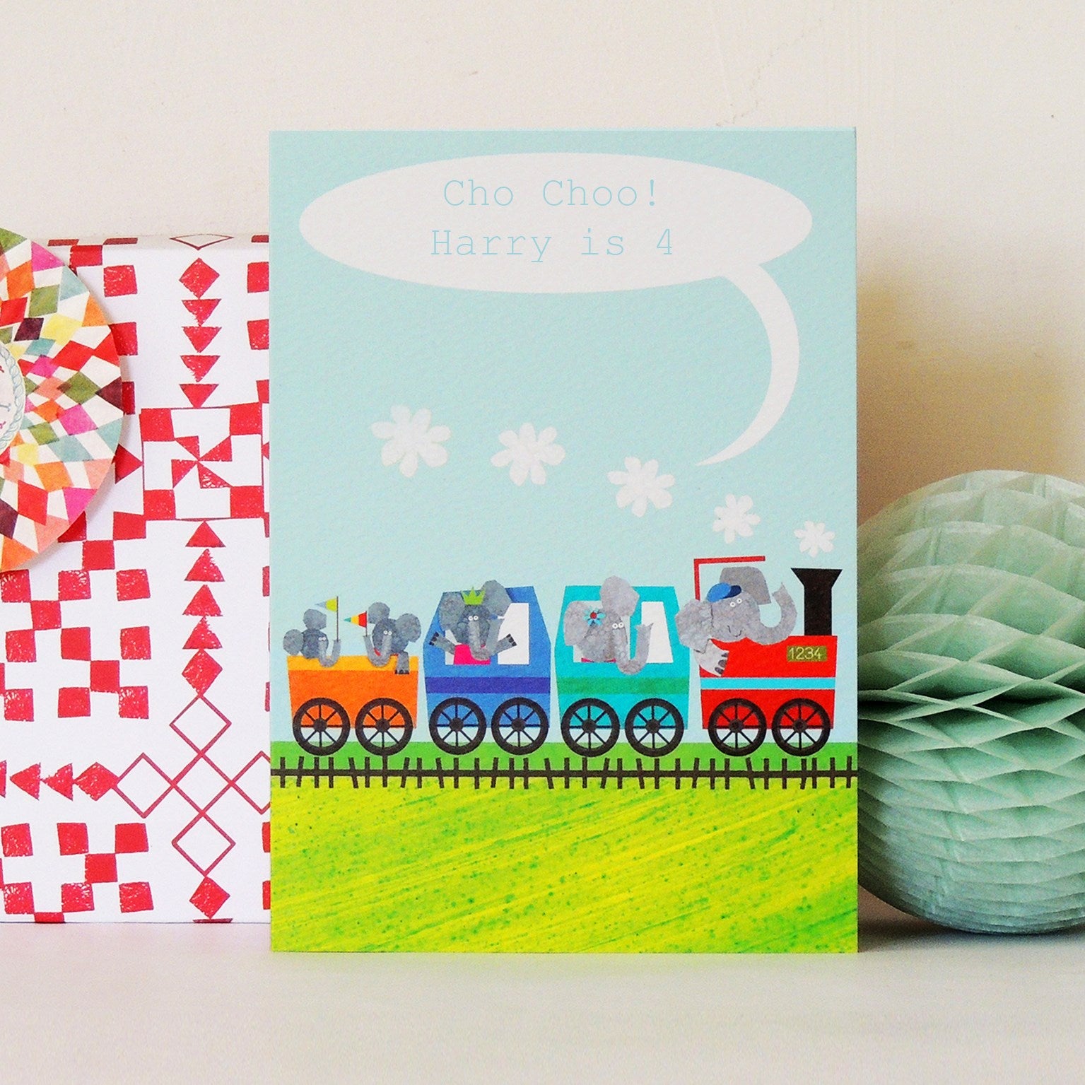 BB42 personalised elephant train card