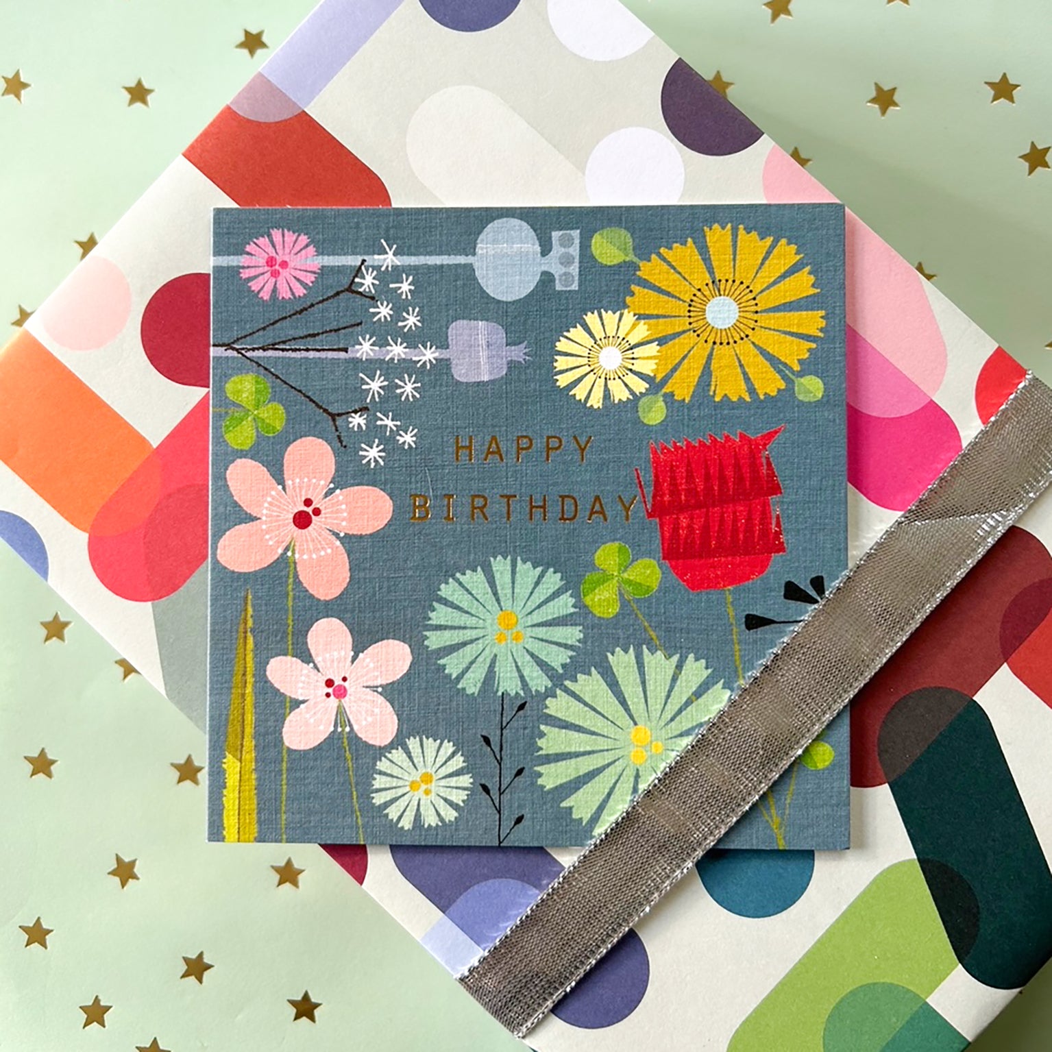 BFL05 gold foiled dusty blue birthday card