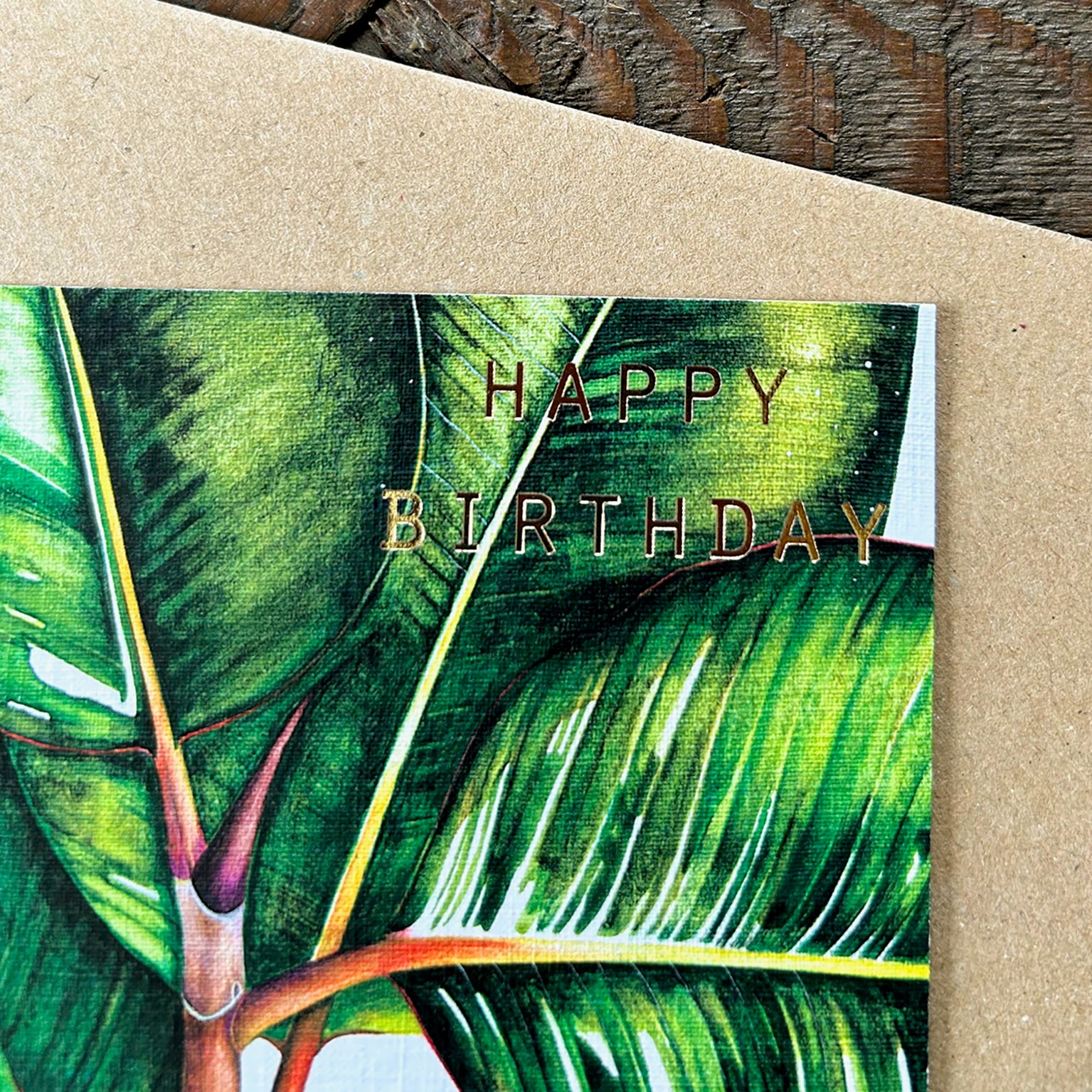 GBT01 gold foiled ficus benghalesis birthday card