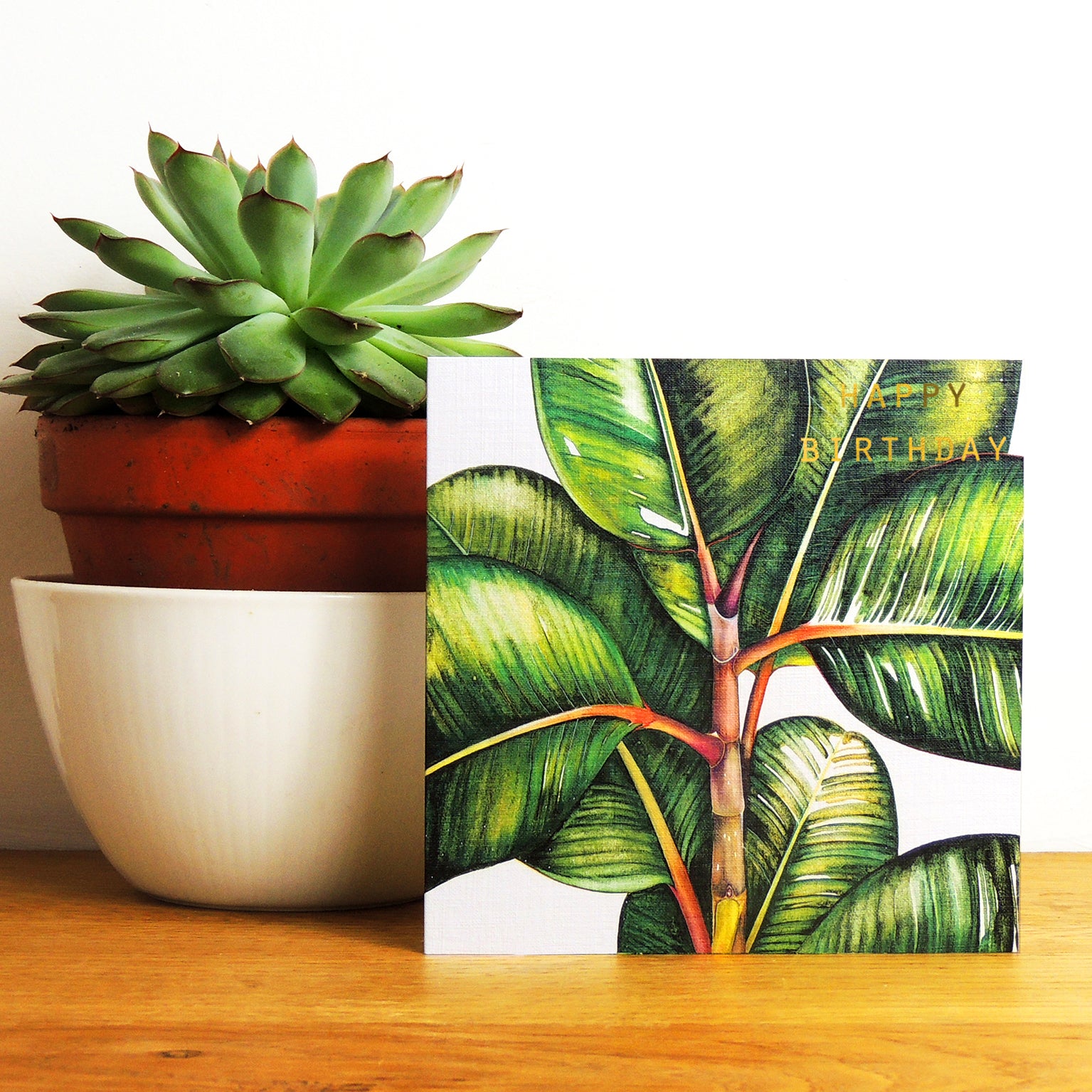 GBT01 gold foiled ficus benghalesis birthday card