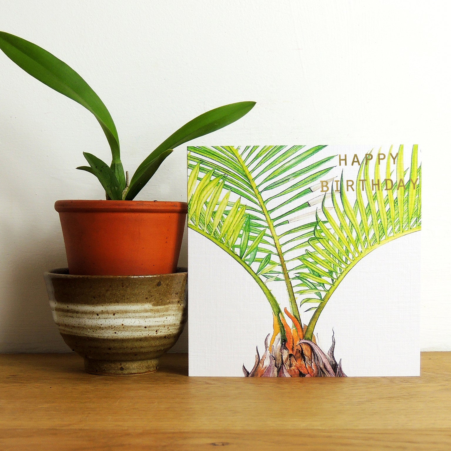 GBT05 gold foiled sago palm birthday card