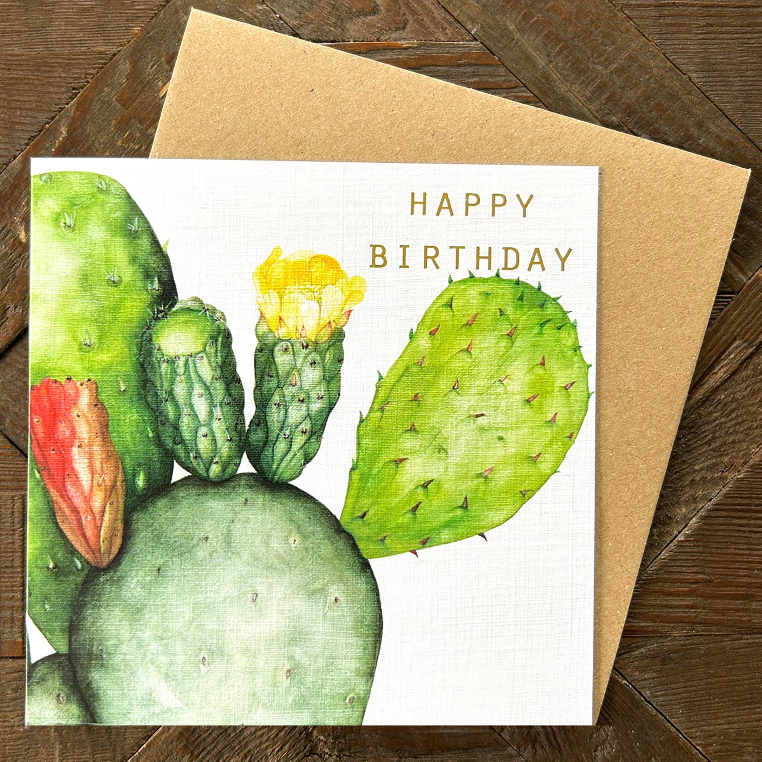 GBT07 gold foiled prickly pear birthday card