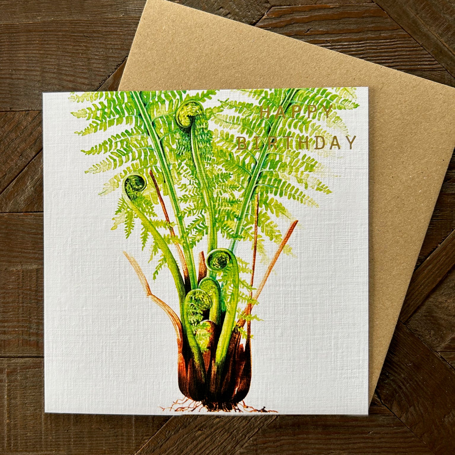 GBT08 gold foiled fern birthday card