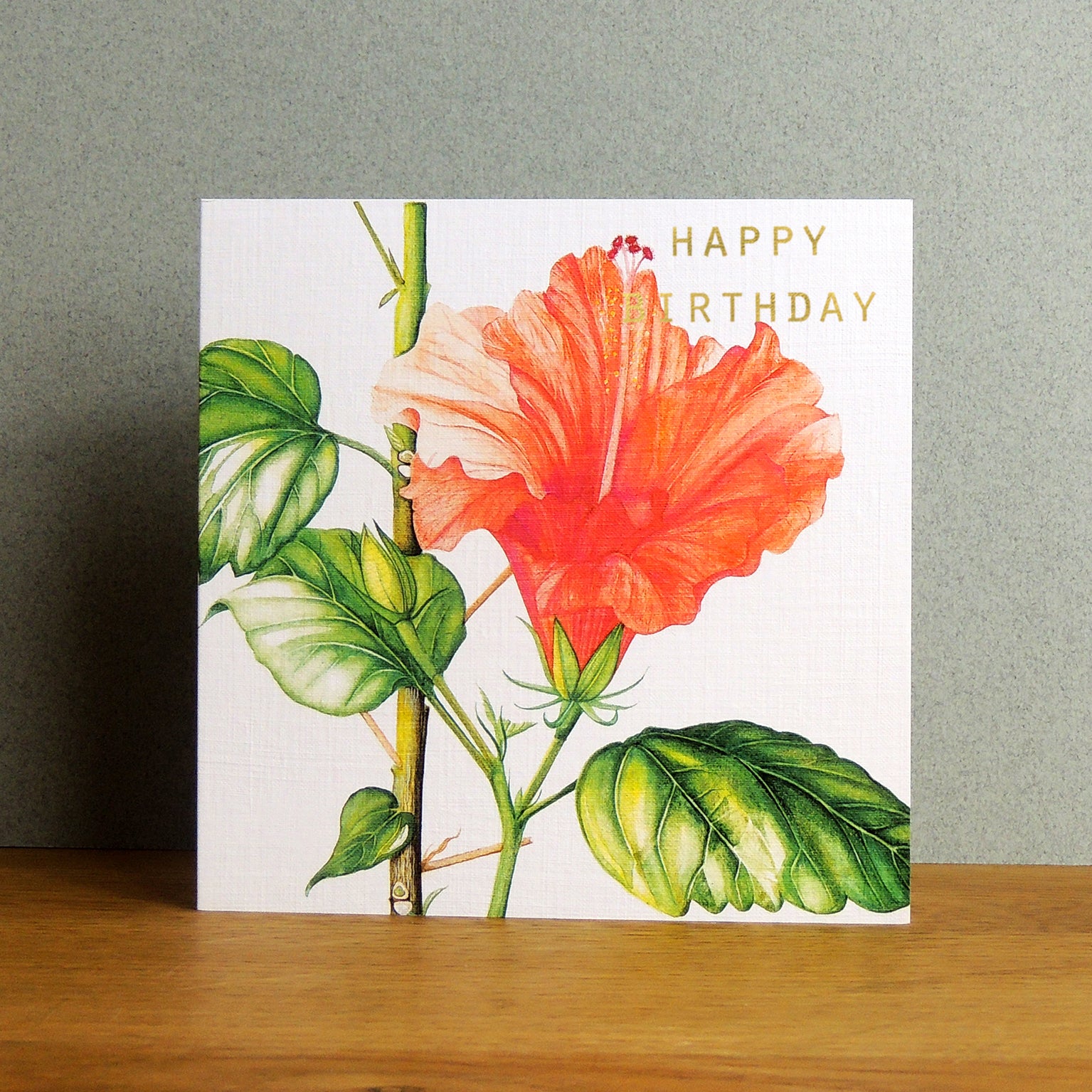 GBT10 gold foiled hibiscus birthday card