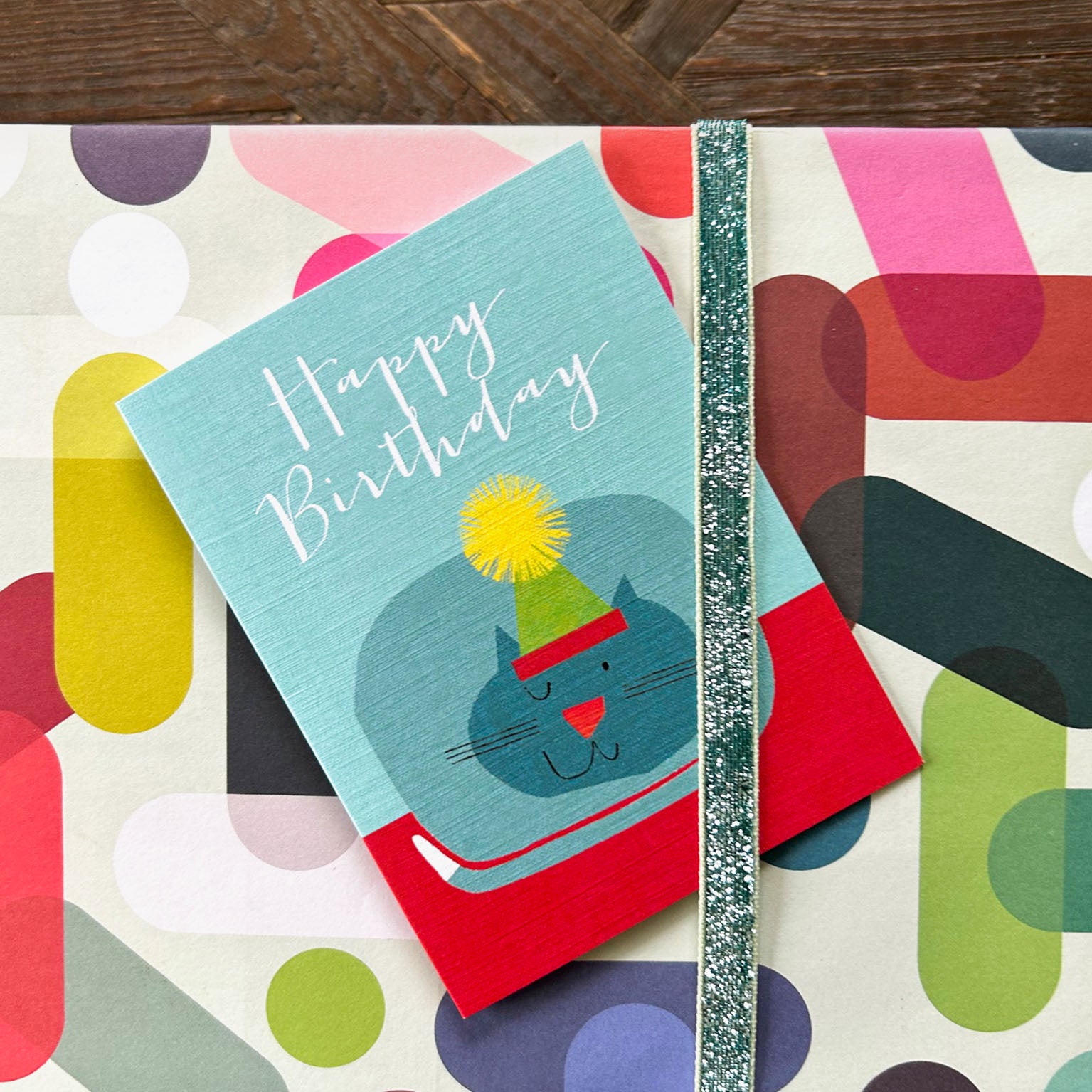 CA03 mini blue cat birthday card