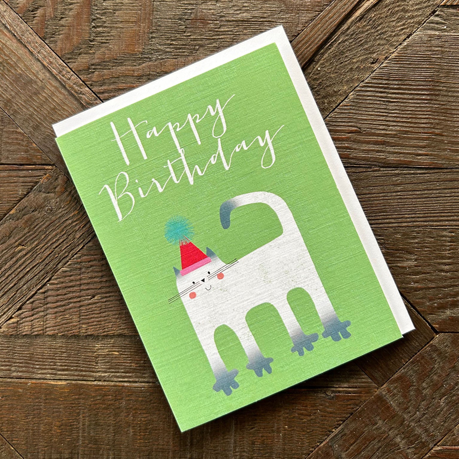 CA04 mini green cat birthday card