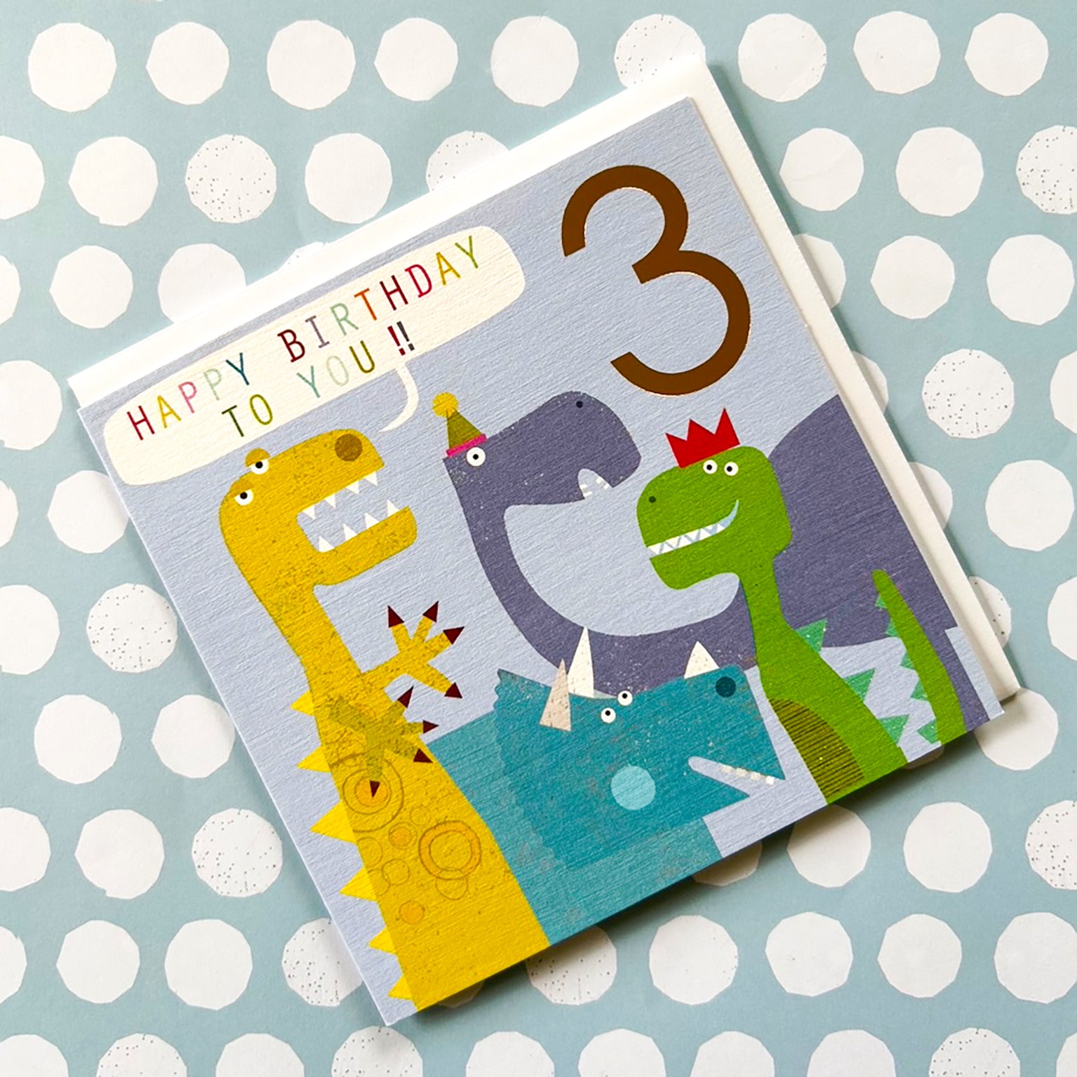 CP03 copper foiled dinosaur 3rd birthday card