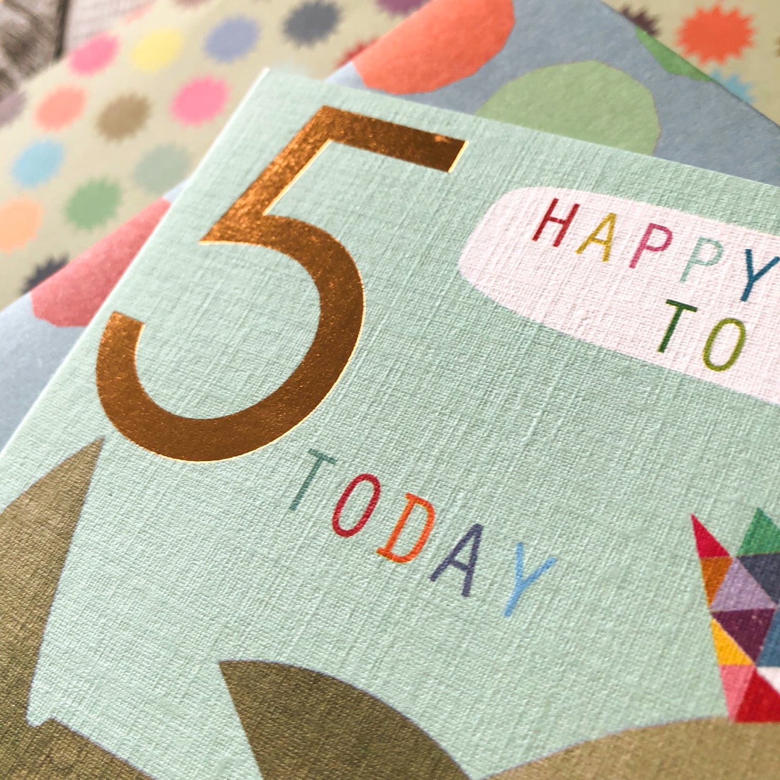 CP05 copper foiled shark 5th birthday card