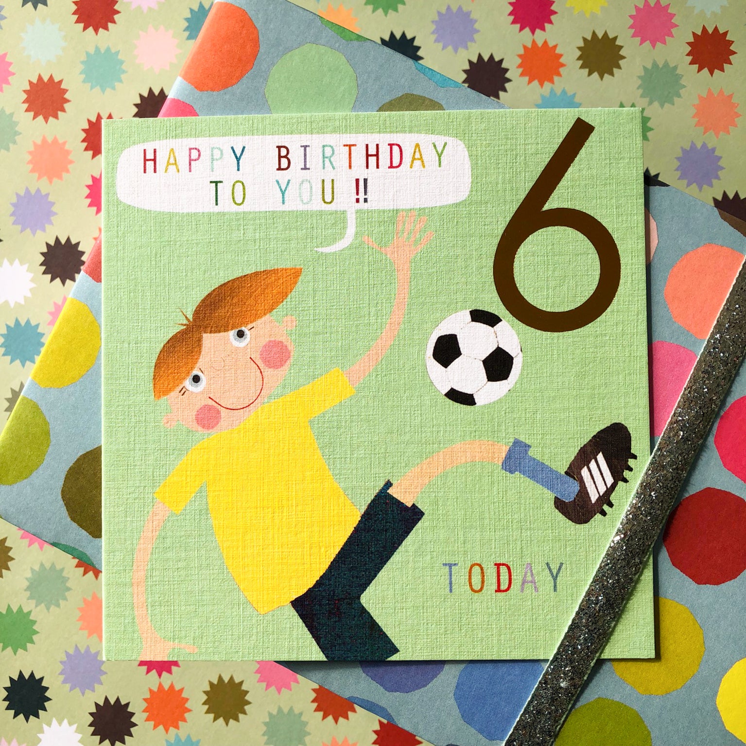 CP06 copper foiled football 6th birthday card