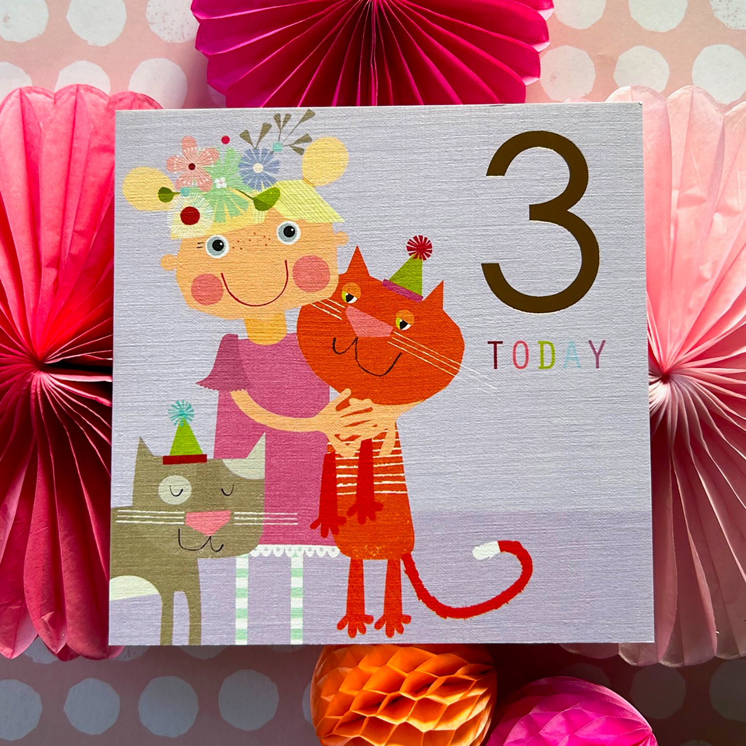 CP09 copper foiled kittens 3rd birthday card