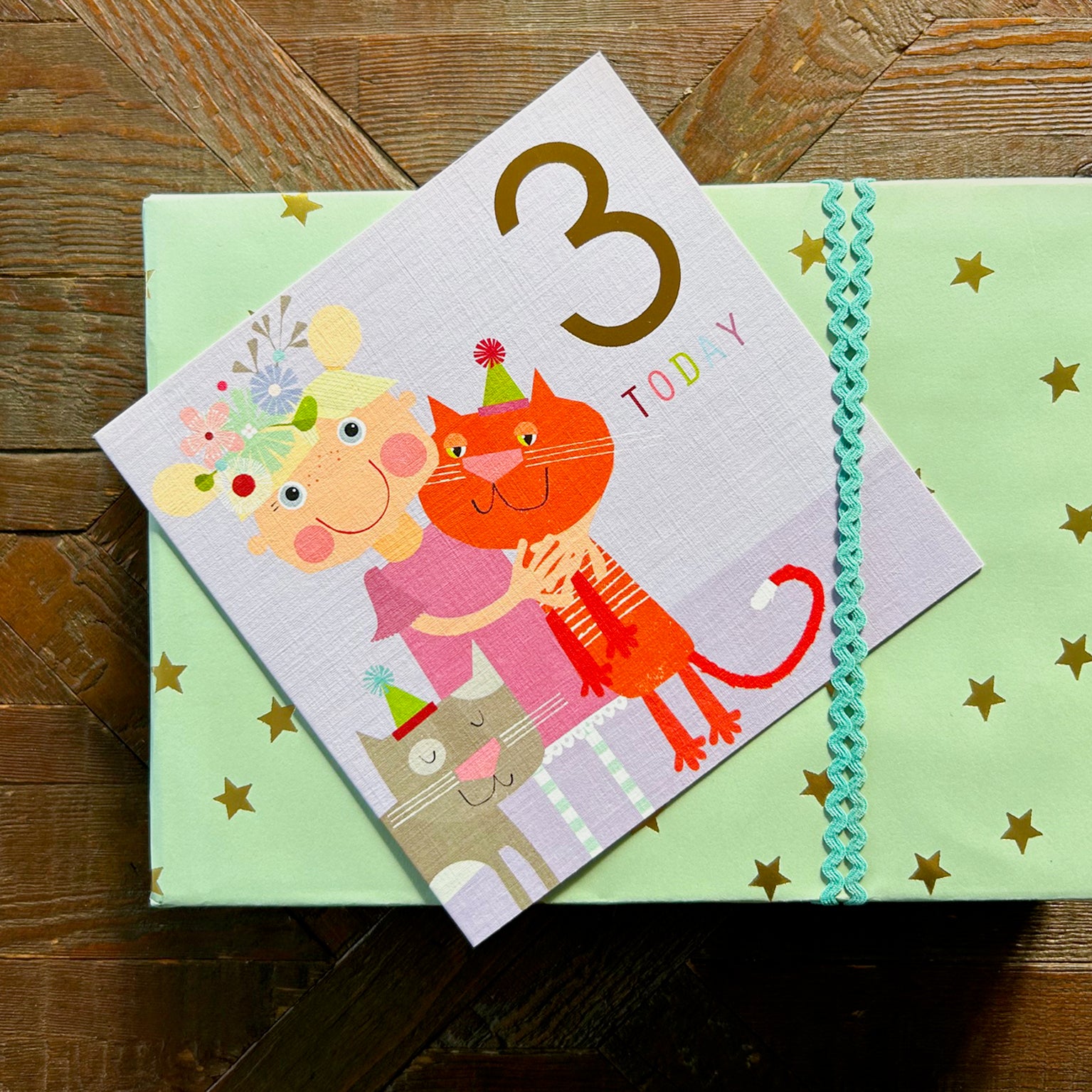 CP09 copper foiled kittens 3rd birthday card