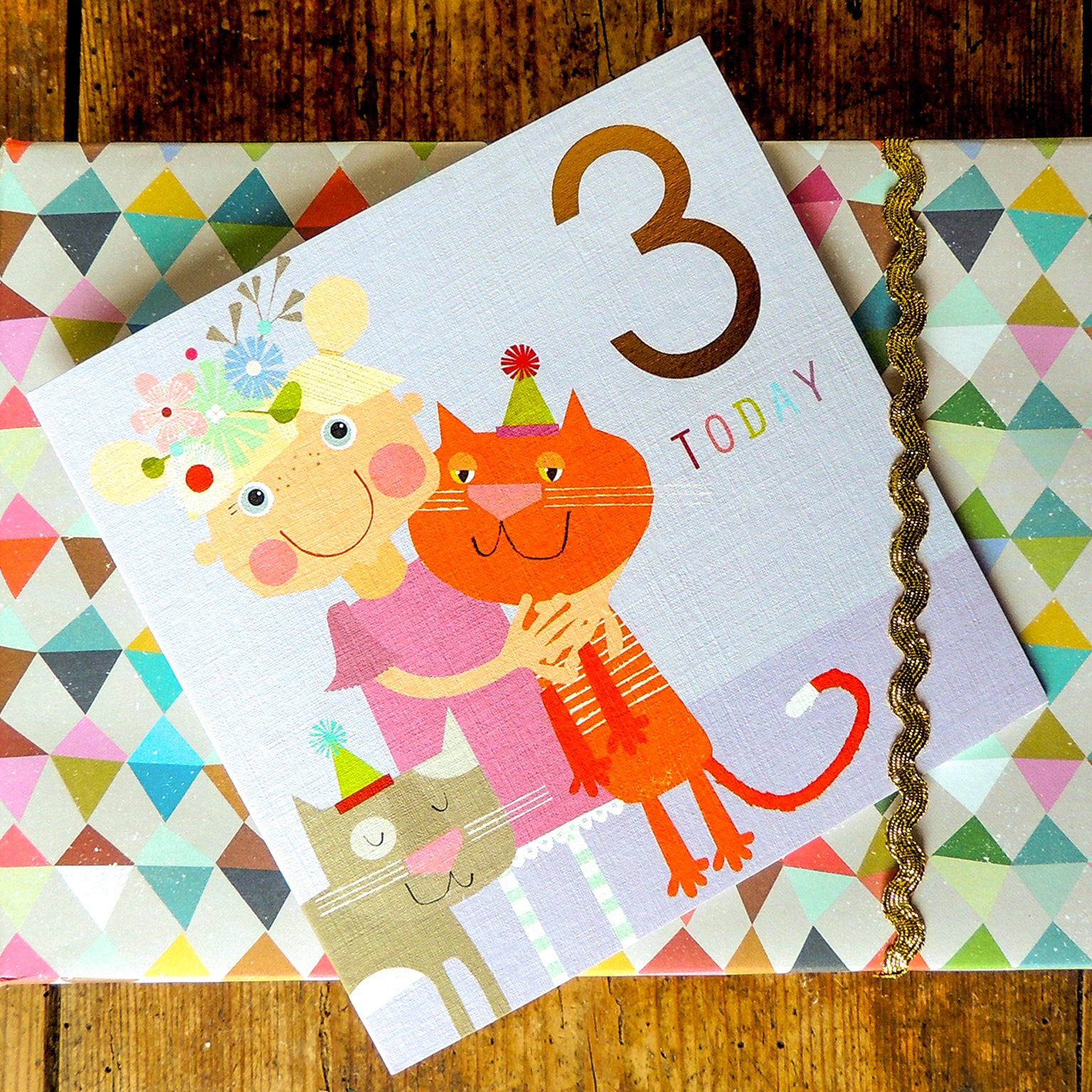 CP09 copper foiled kittens 3rd birthday card