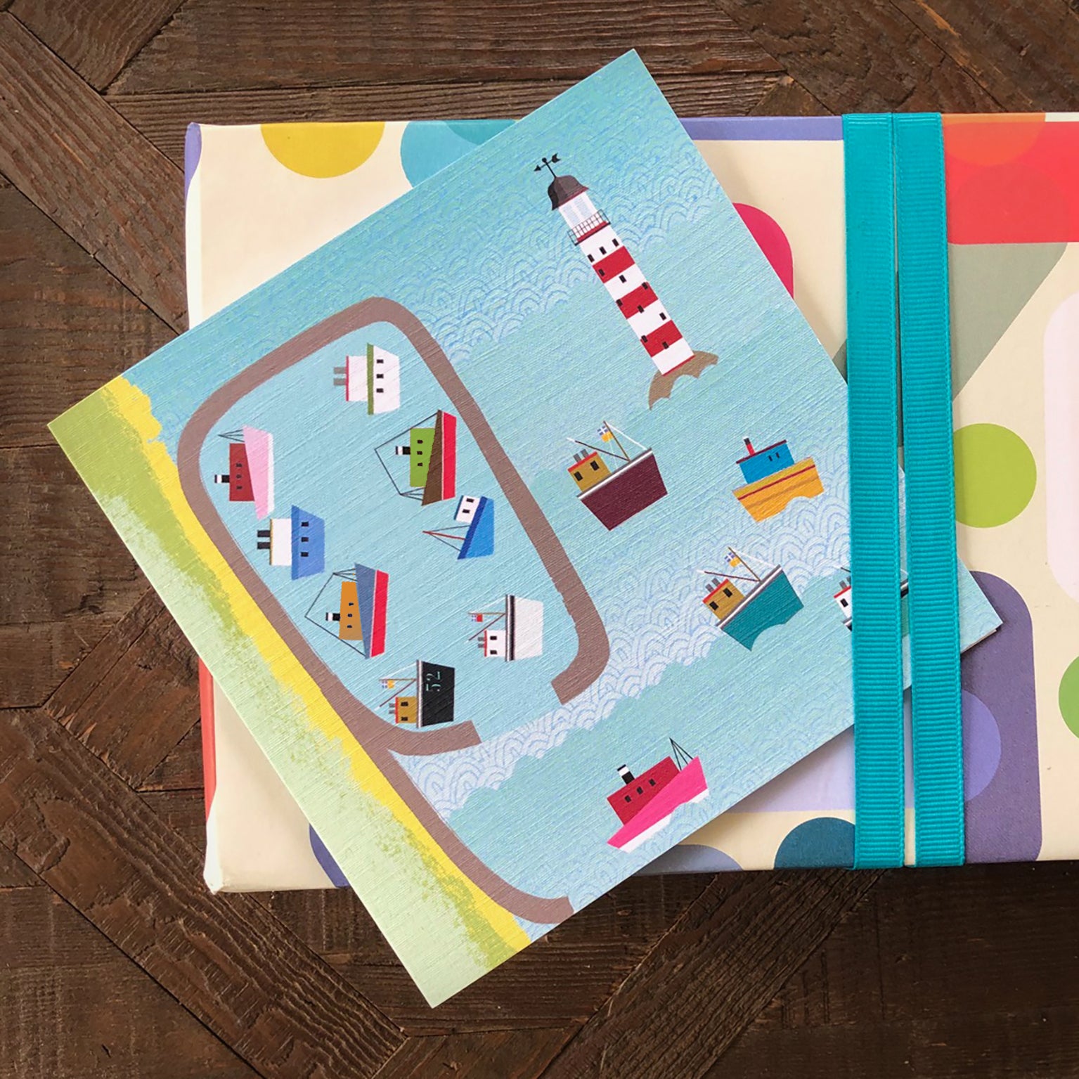 CT06 harbour & fishing boats greetings card