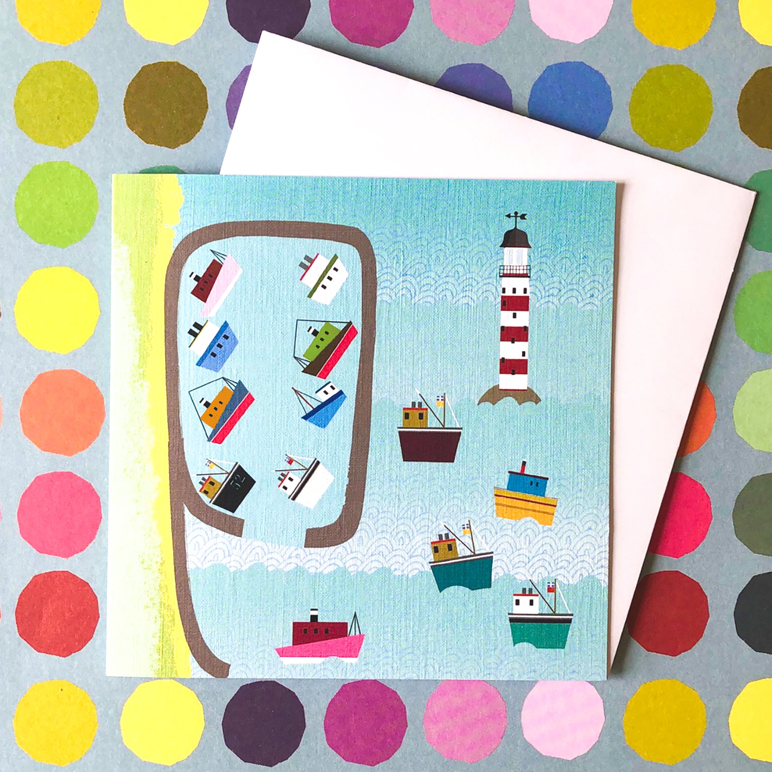 CT06 harbour & fishing boats greetings card