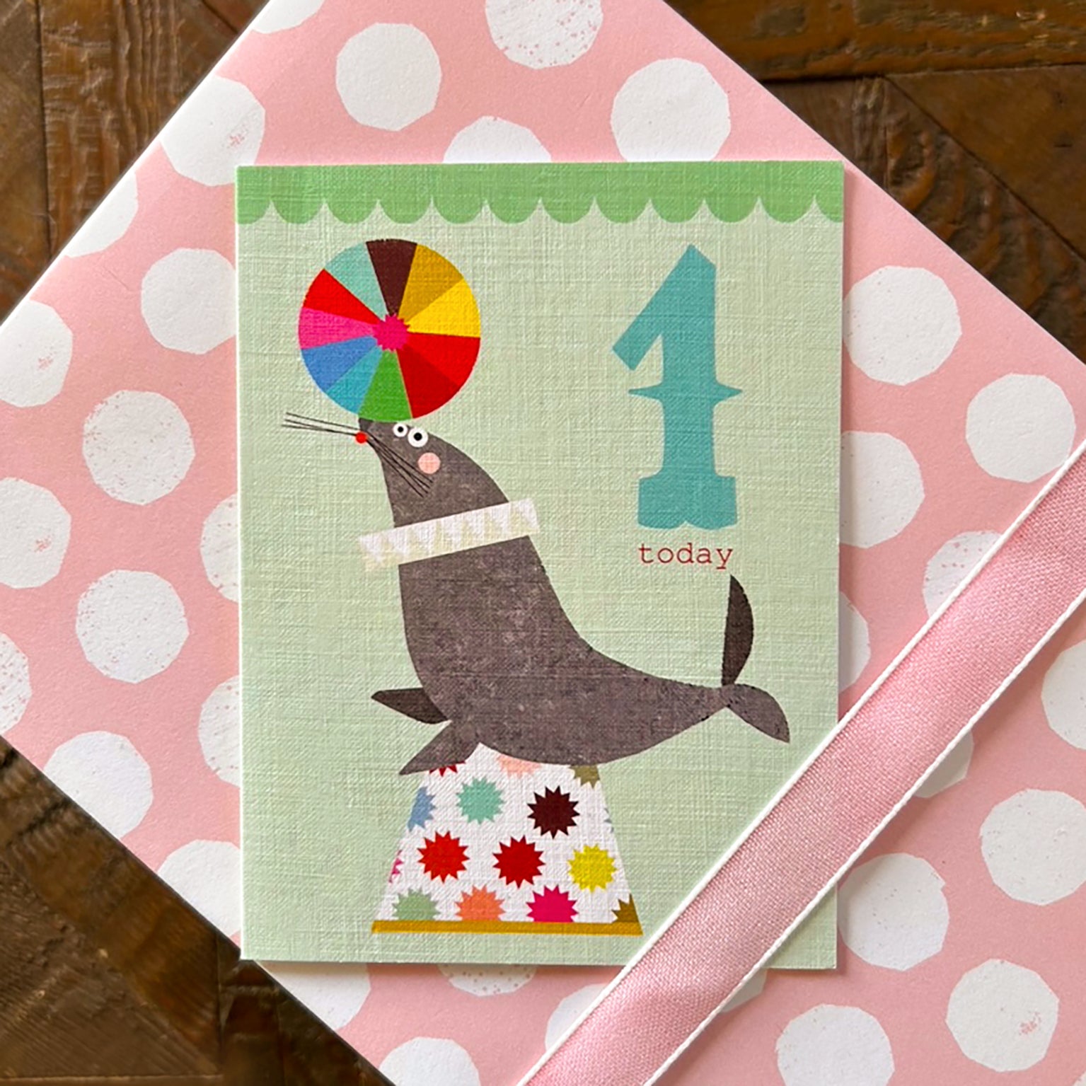 CTW01 mini seal 1st birthday card