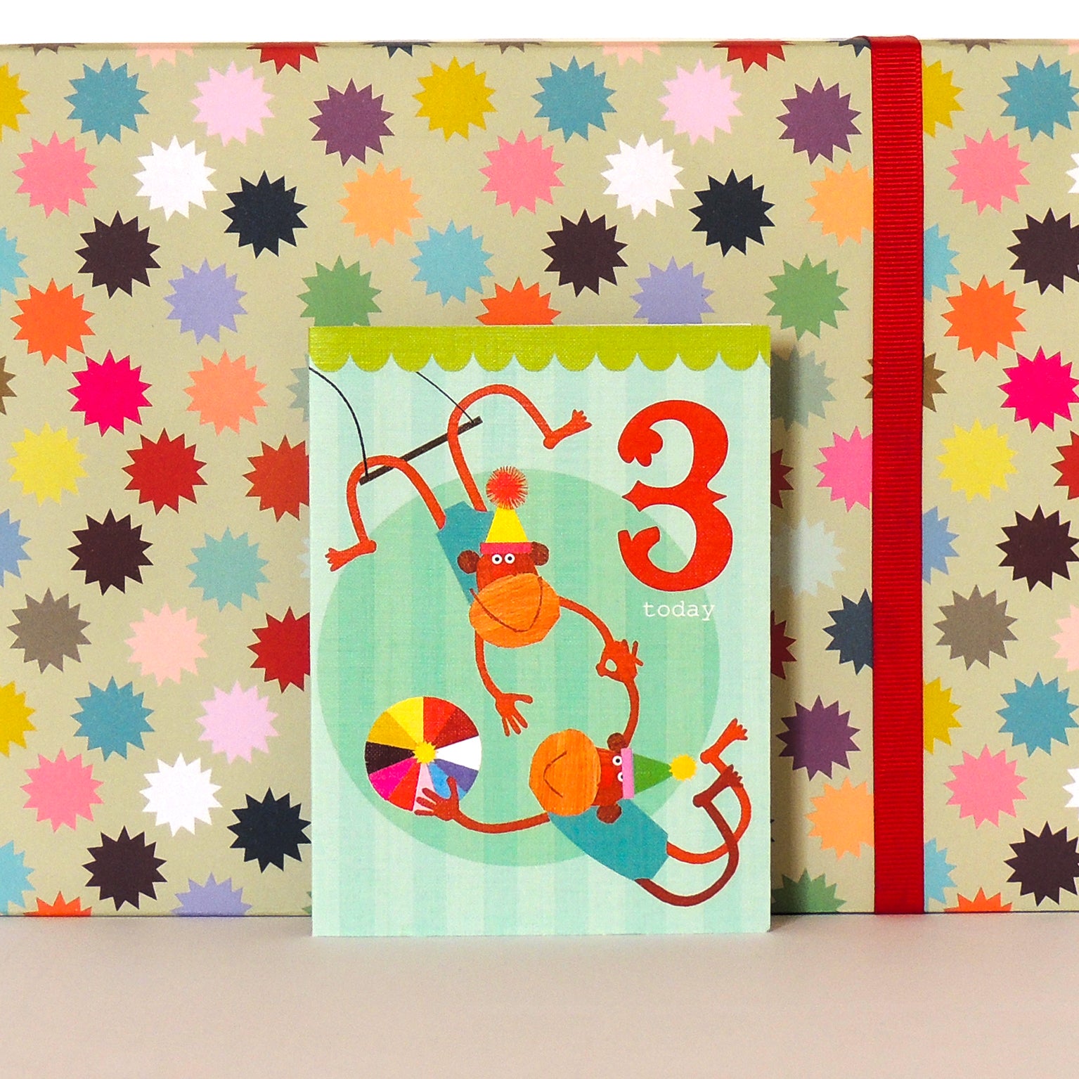 CTW03 mini monkeys 3rd birthday card