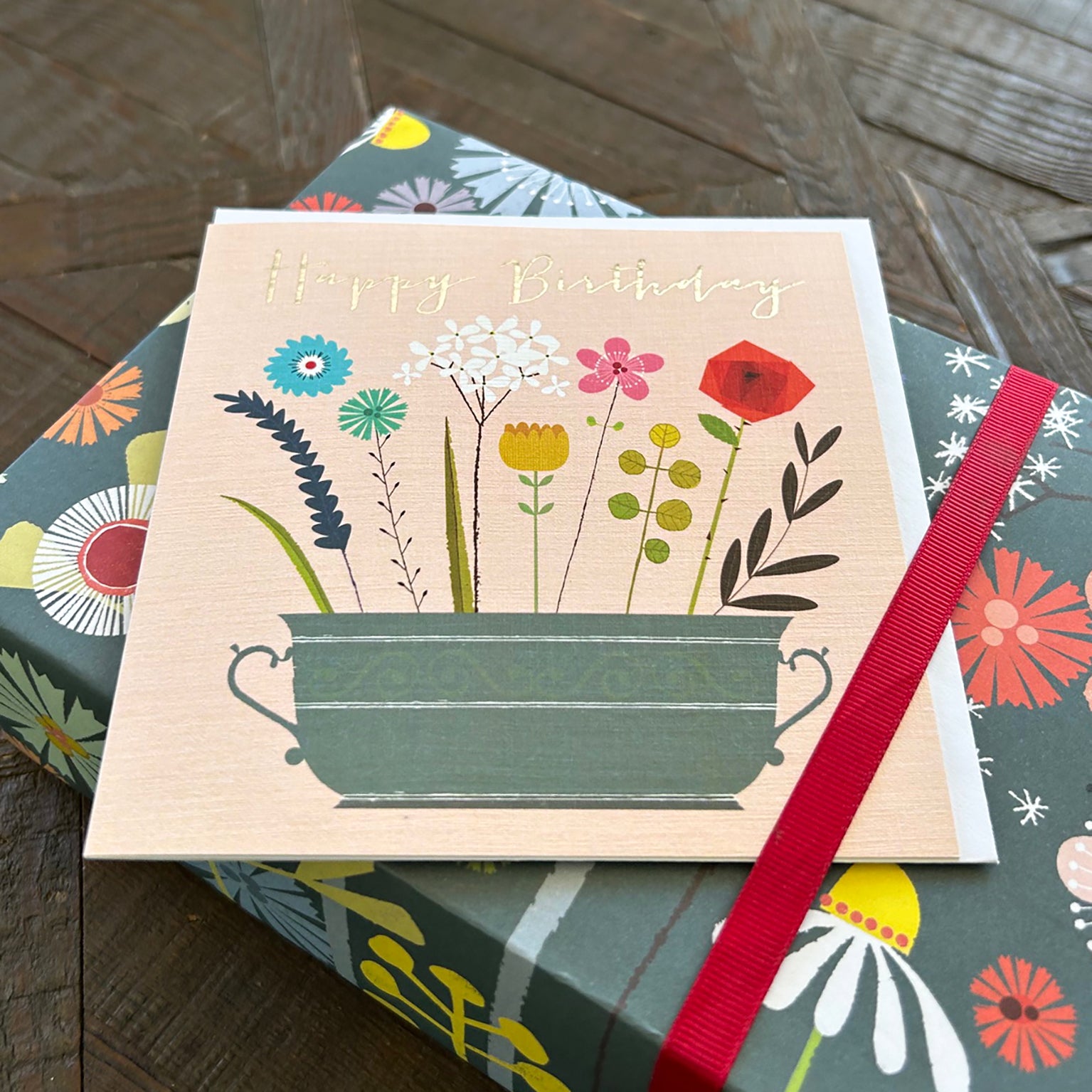 FK14 silver foiled birthday flowers card