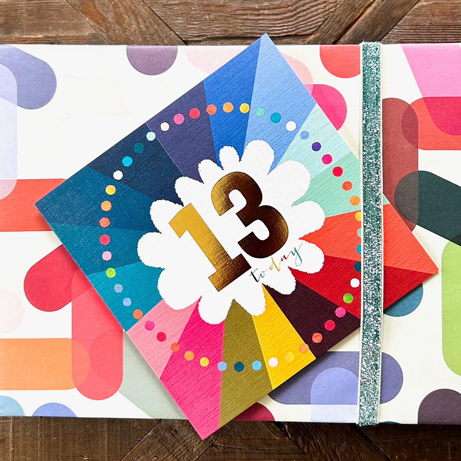 GC13 colourful cloud 13th birthday card