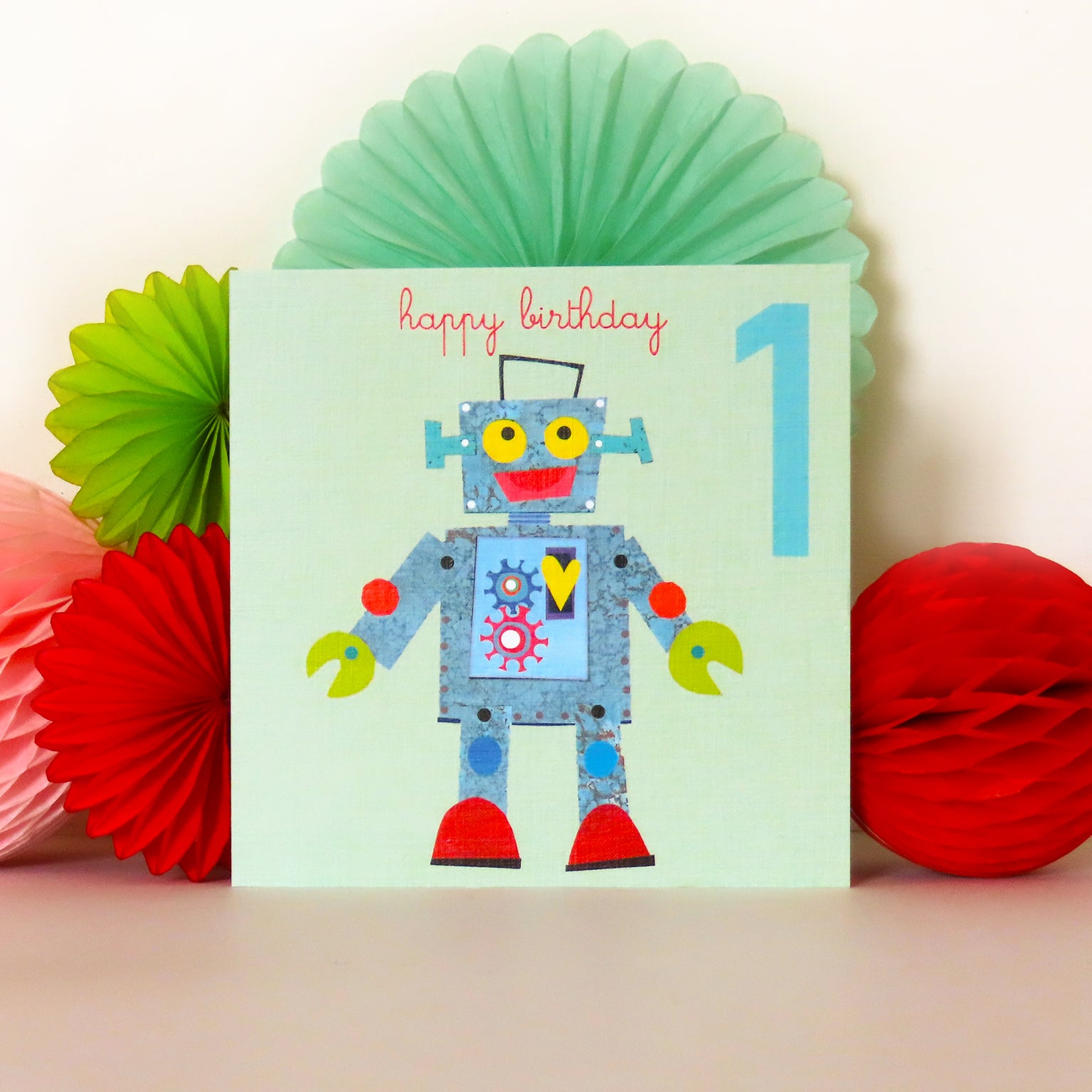 JA01 one robot 1st birthday card