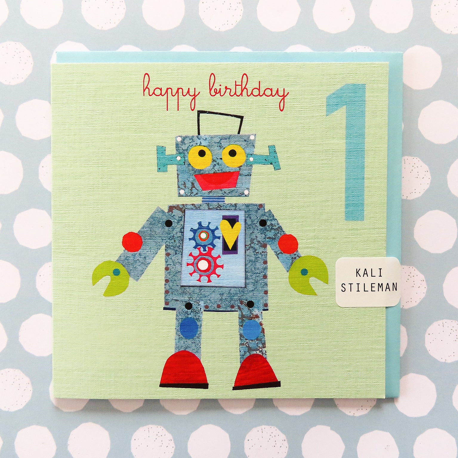 JA01 one robot 1st birthday card