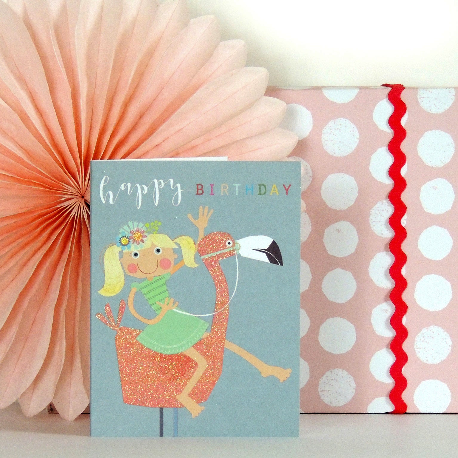 KTG04 mini glittery flamingo birthday card