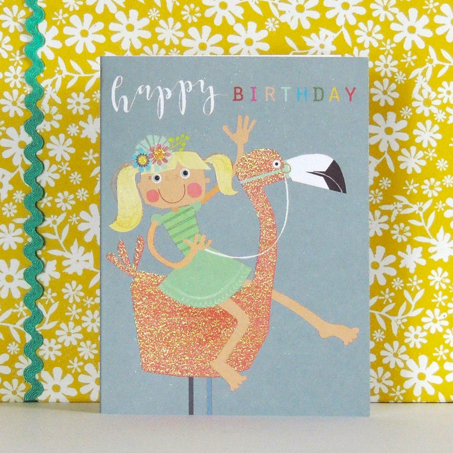 KTG04 mini glittery flamingo birthday card