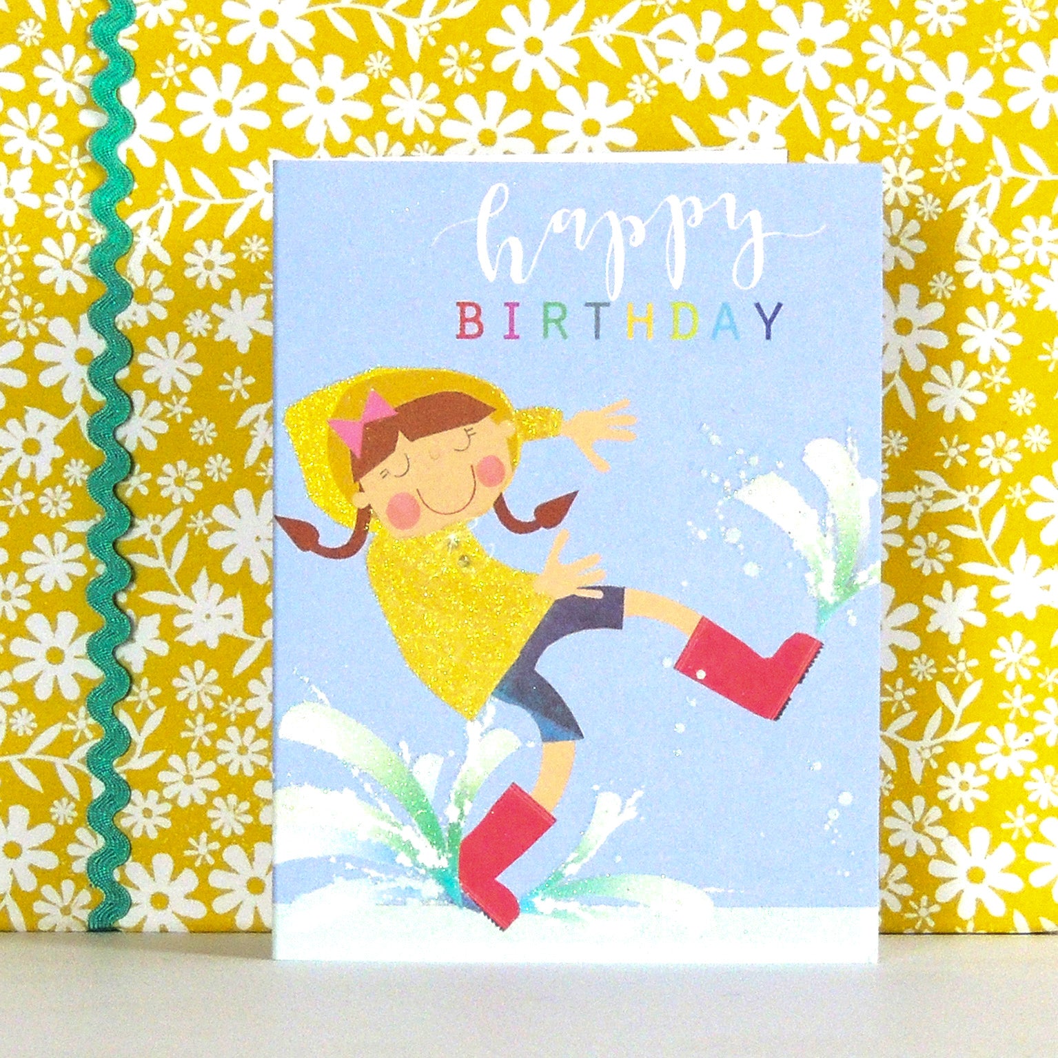 KTG06 mini glittery puddle jumping birthday card