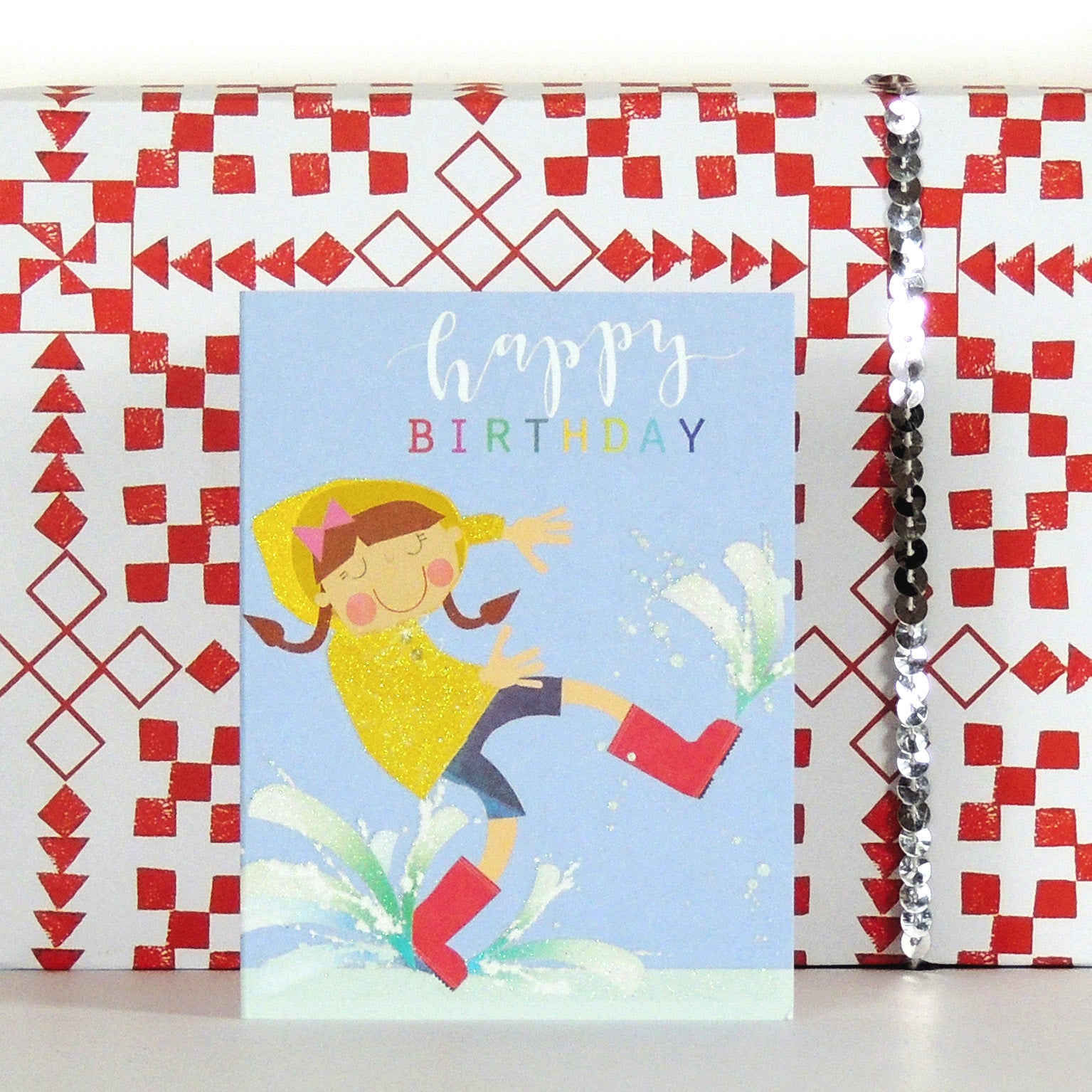KTG06 mini glittery puddle jumping birthday card