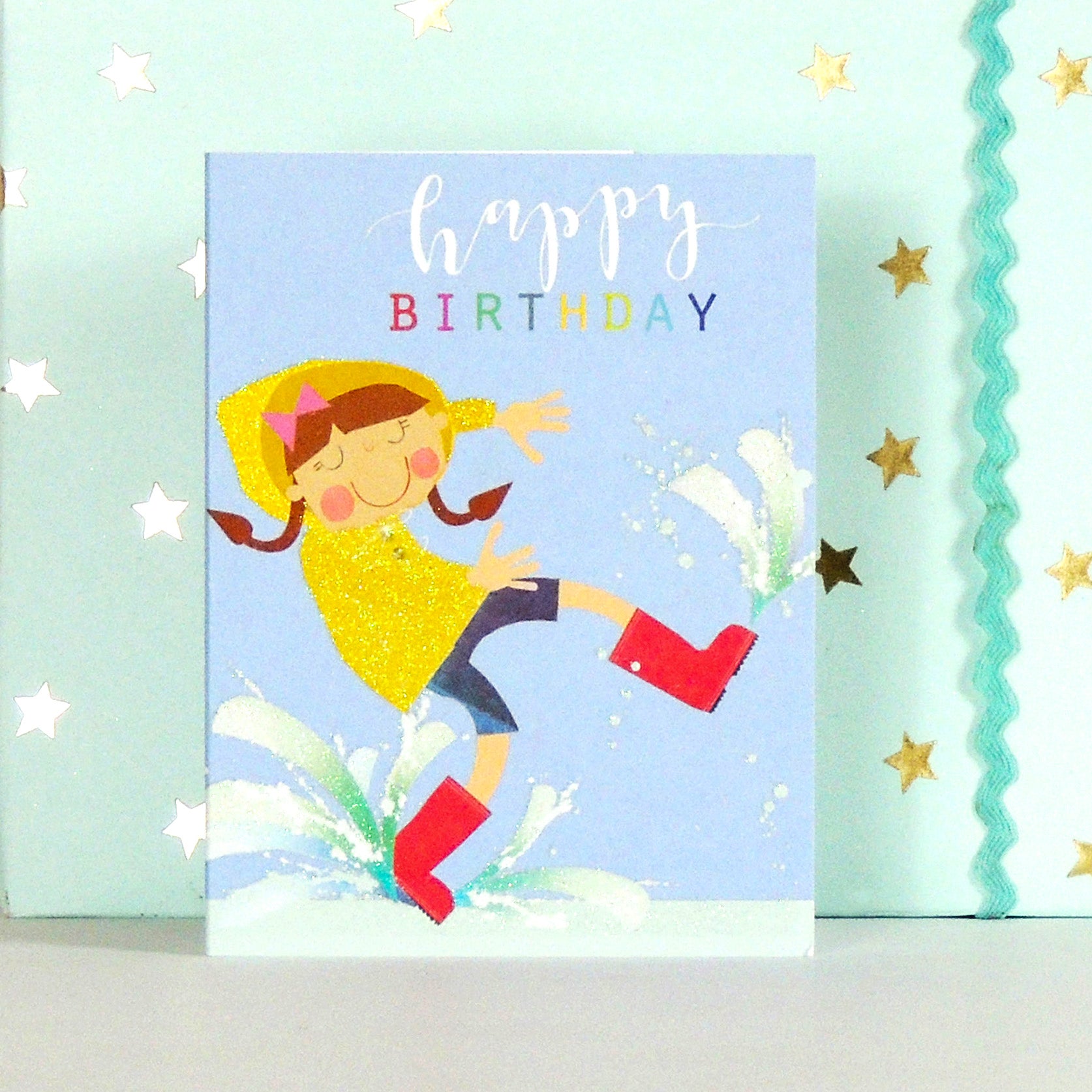 KTG06 mini glittery puddle jumping birthday card