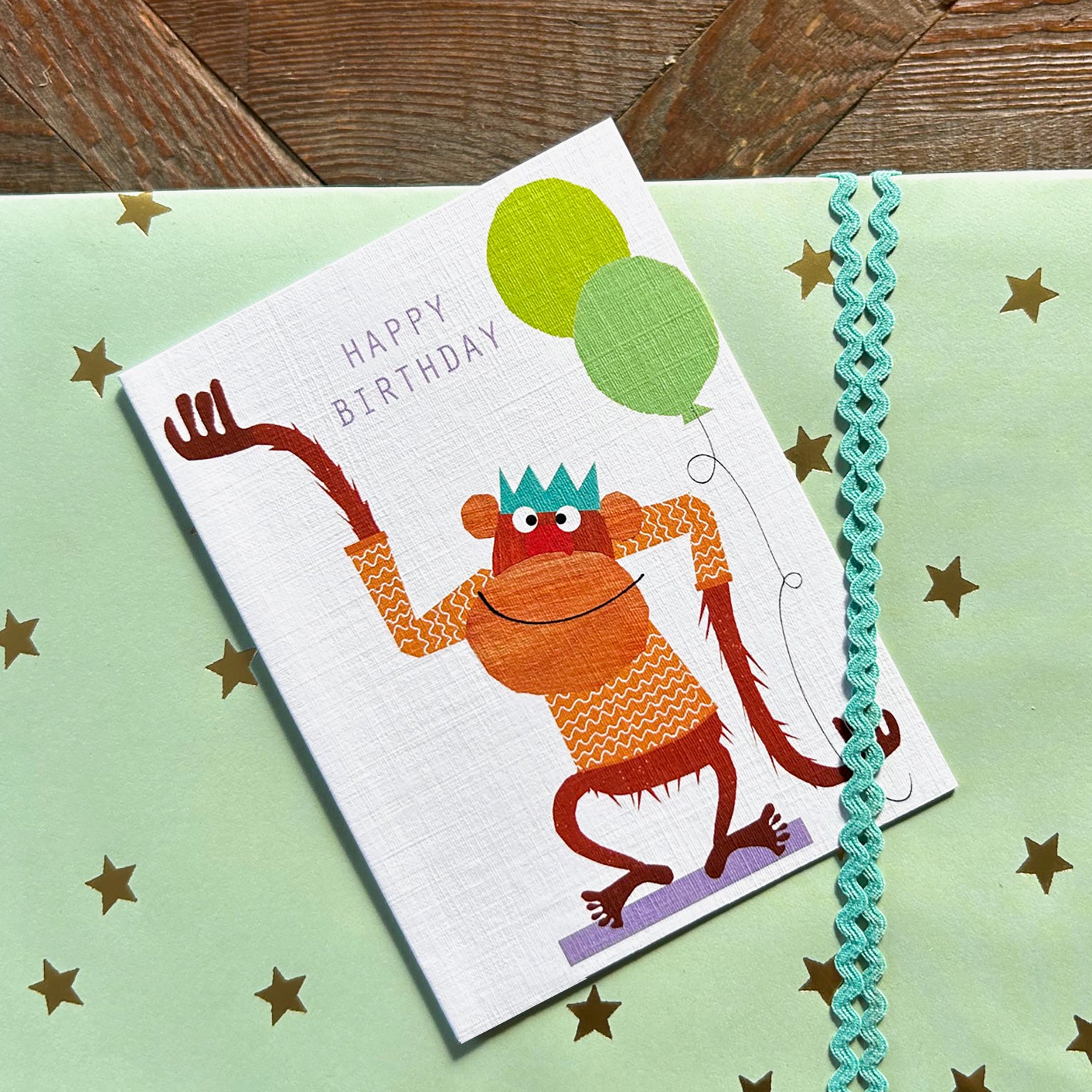 KTW13 mini monkey happy birthday card