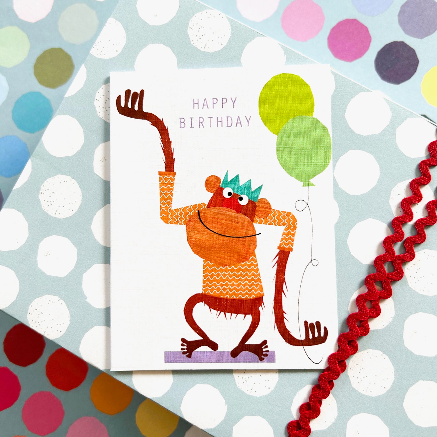 KTW13 mini monkey happy birthday card