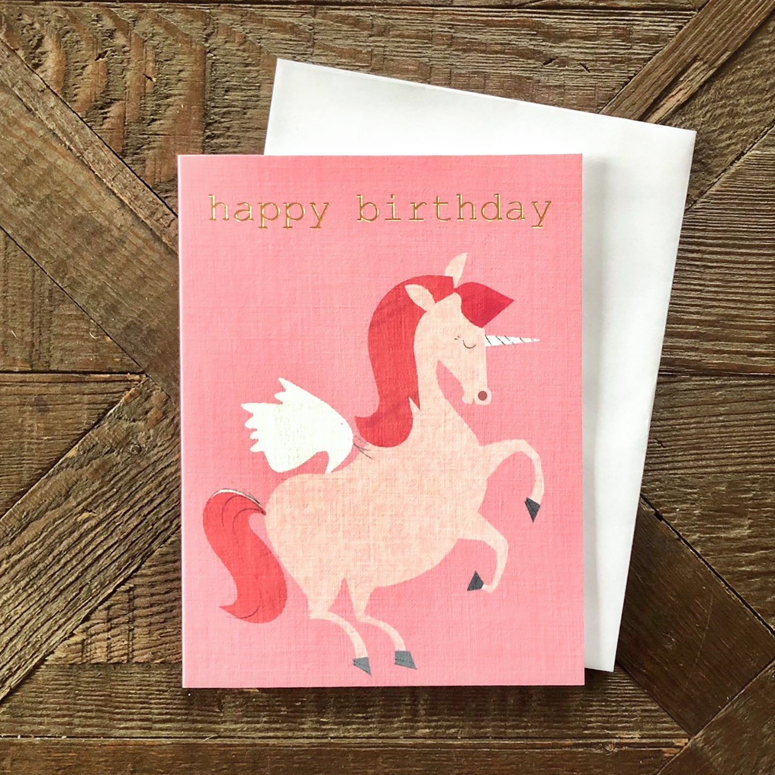 KTW21 mini gold foiled unicorn birthday card