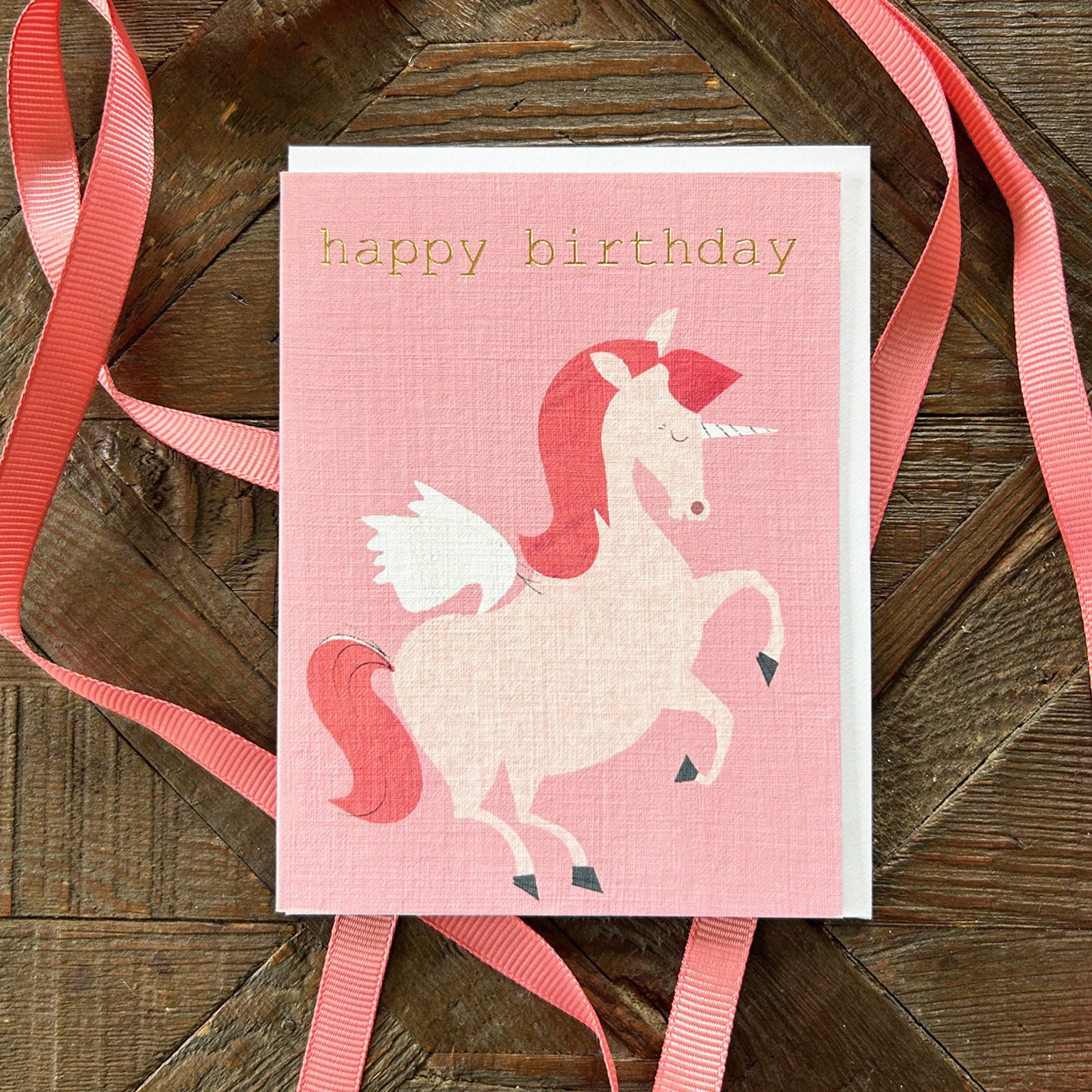 KTW21 mini gold foiled unicorn birthday card