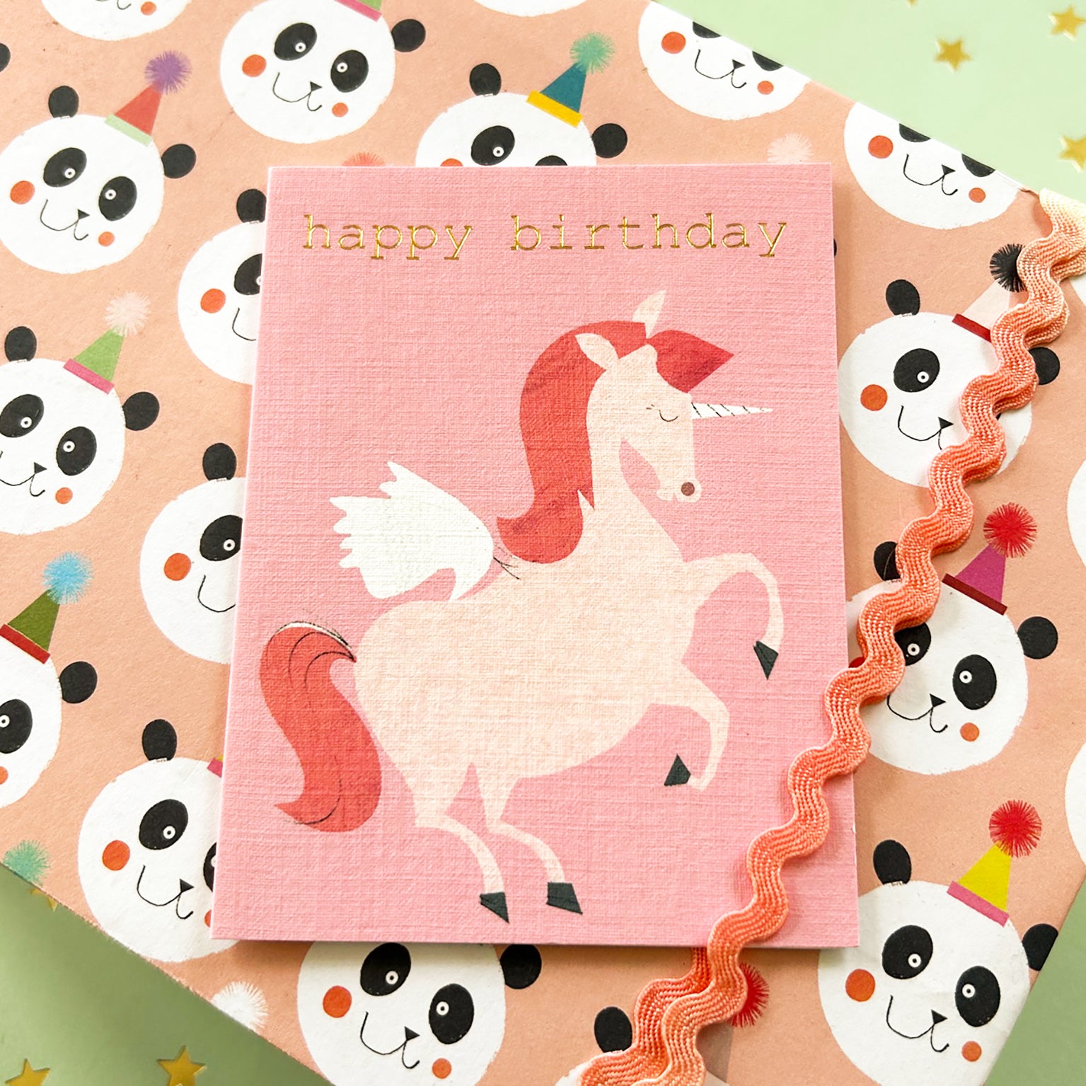 KTW21 mini gold foiled unicorn birthday card