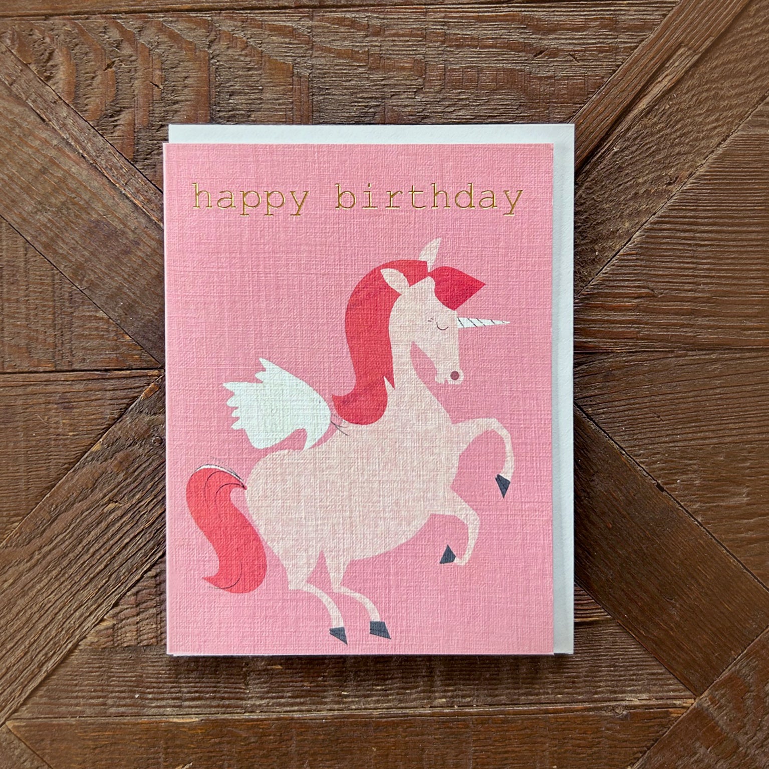 KTW21 mini gold foiled unicorn birthday card