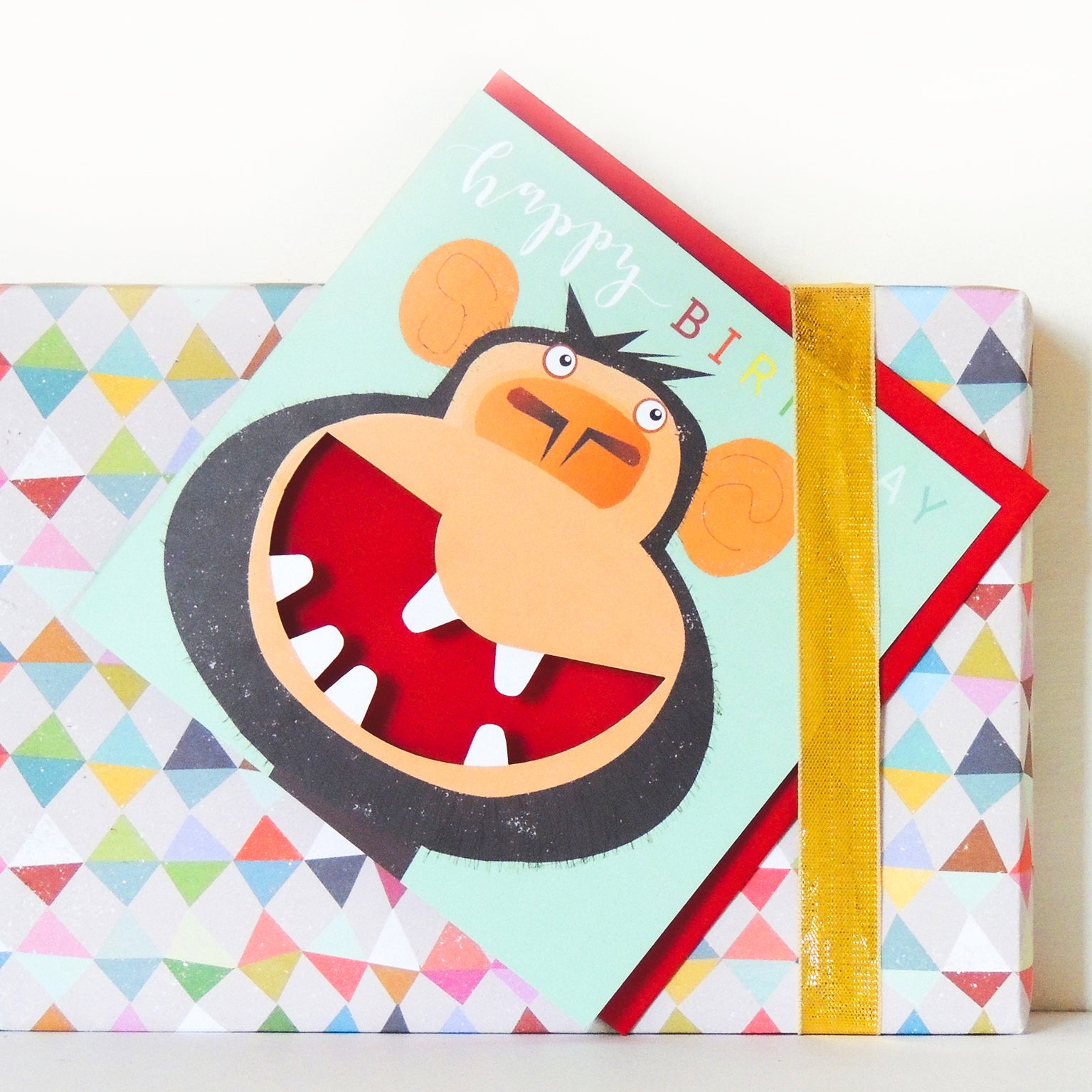 MY16 laser cut monkey birthday card