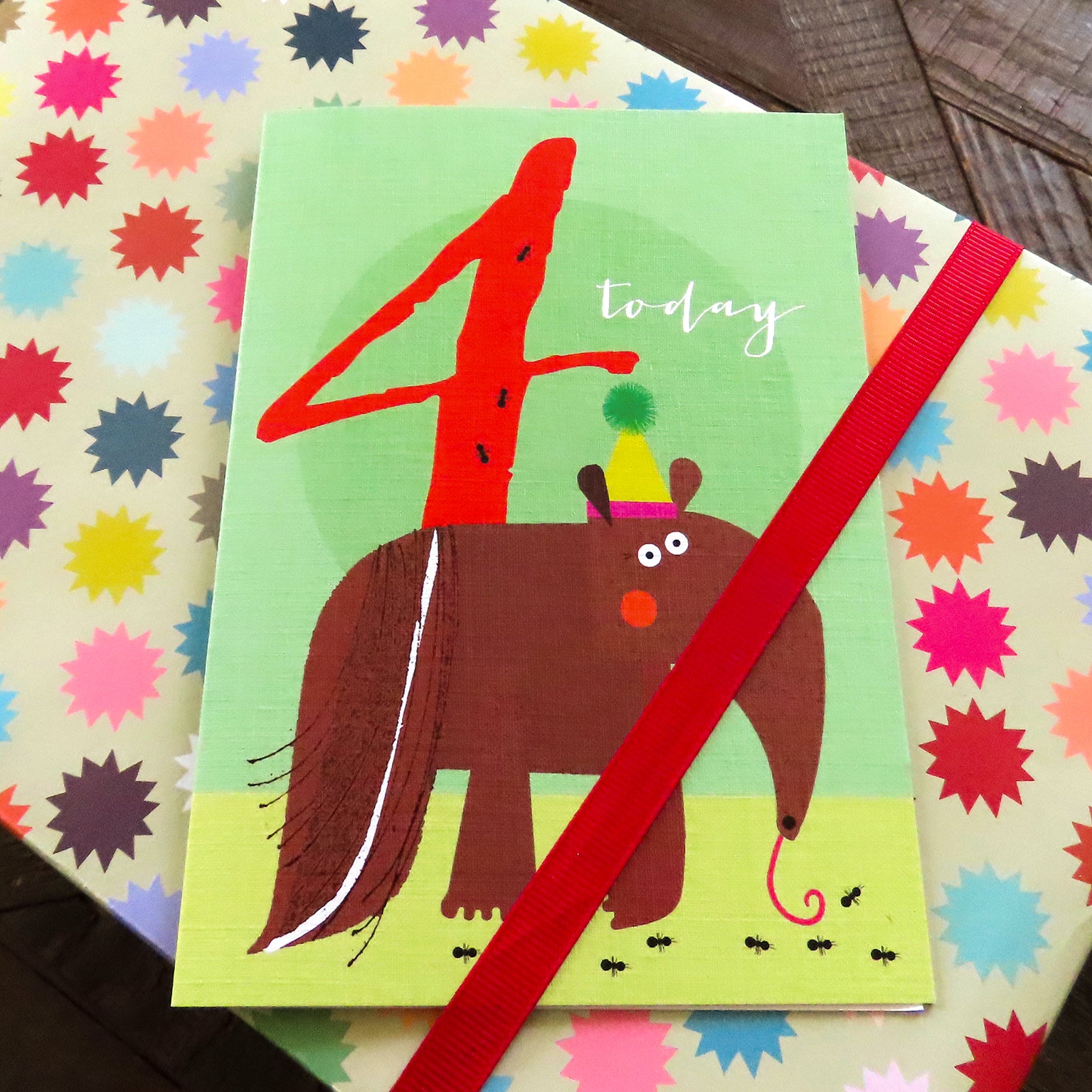 NA04 anteater 4th birthday card