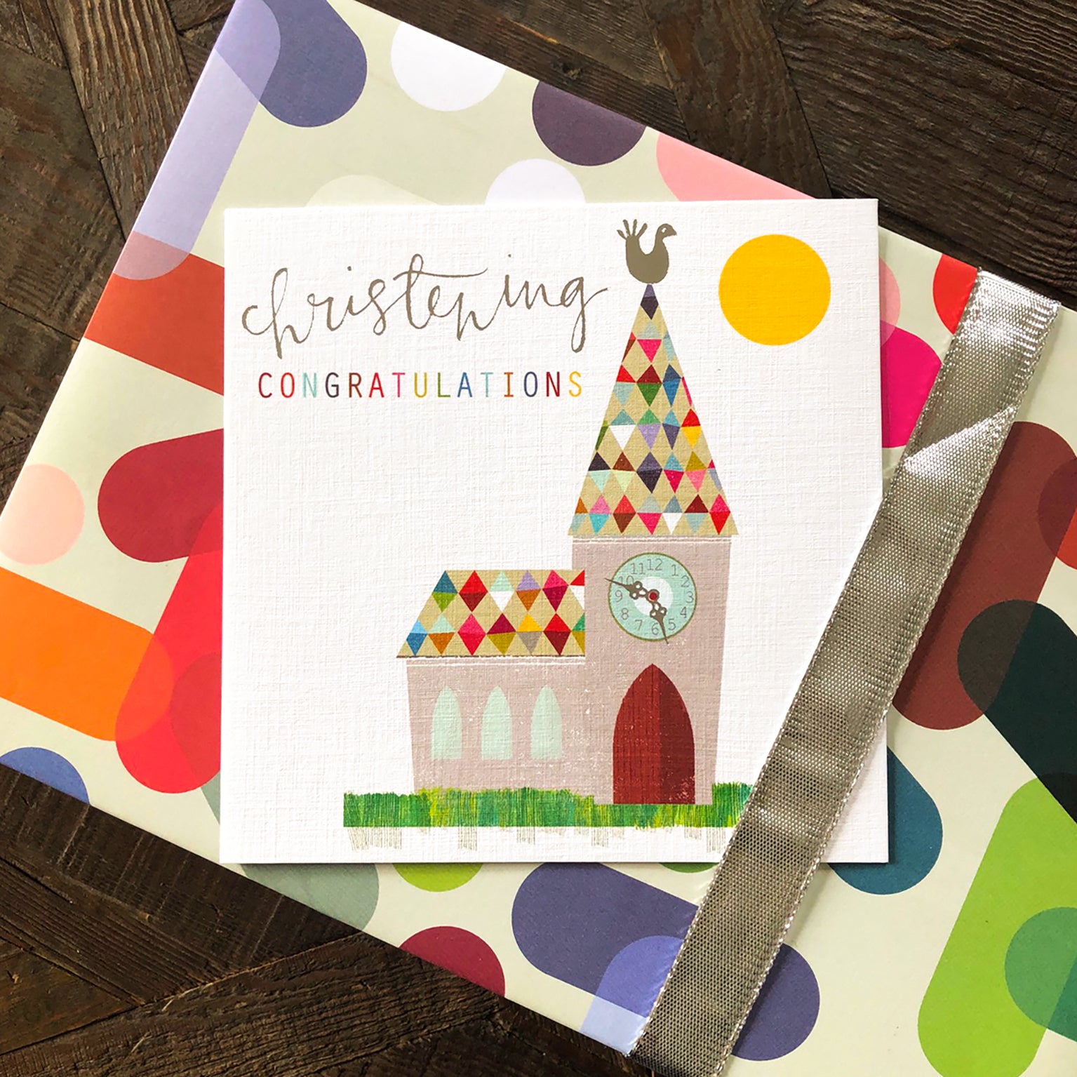 NB05 silver foiled christening card