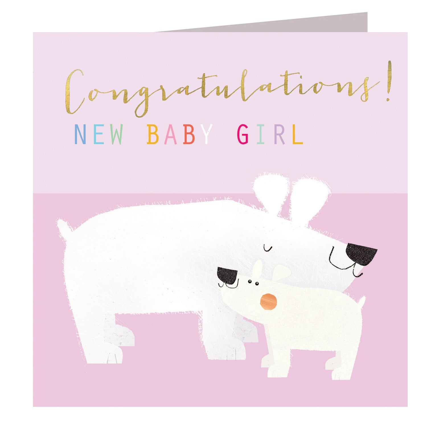NB08 gold foiled baby girl polar bears card