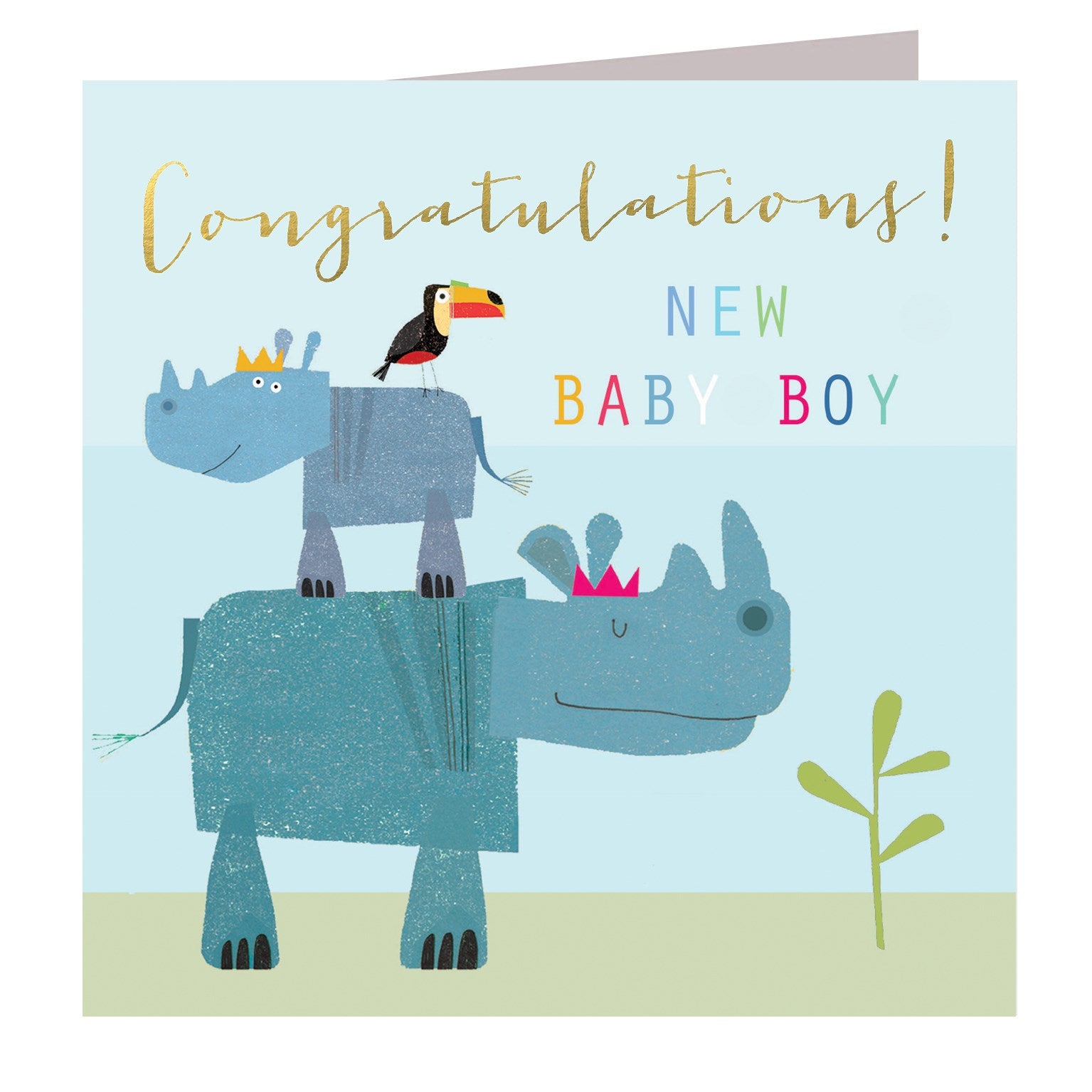 NB09 gold foiled baby boy rhinos card