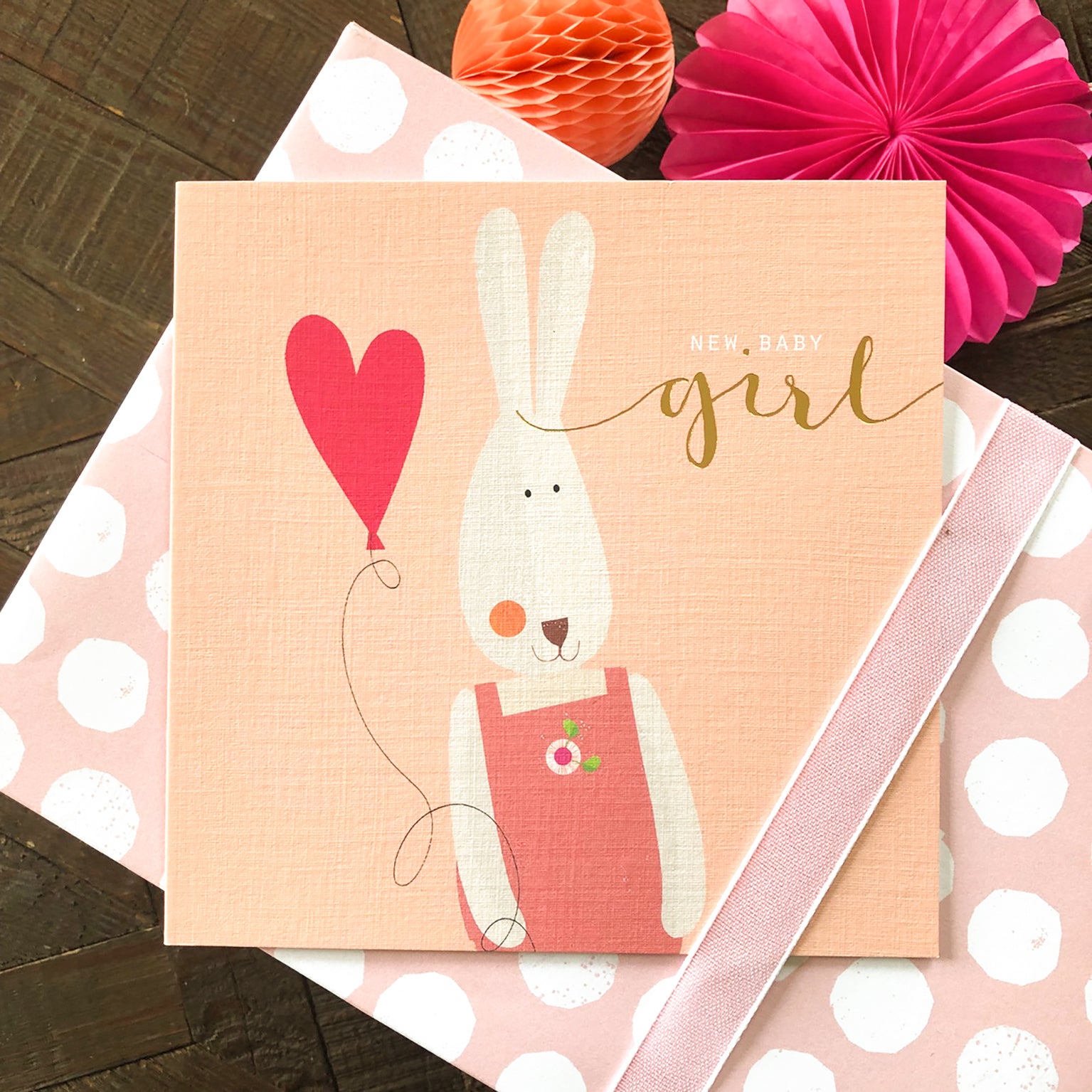 NB22 gold foiled baby bunny girl card