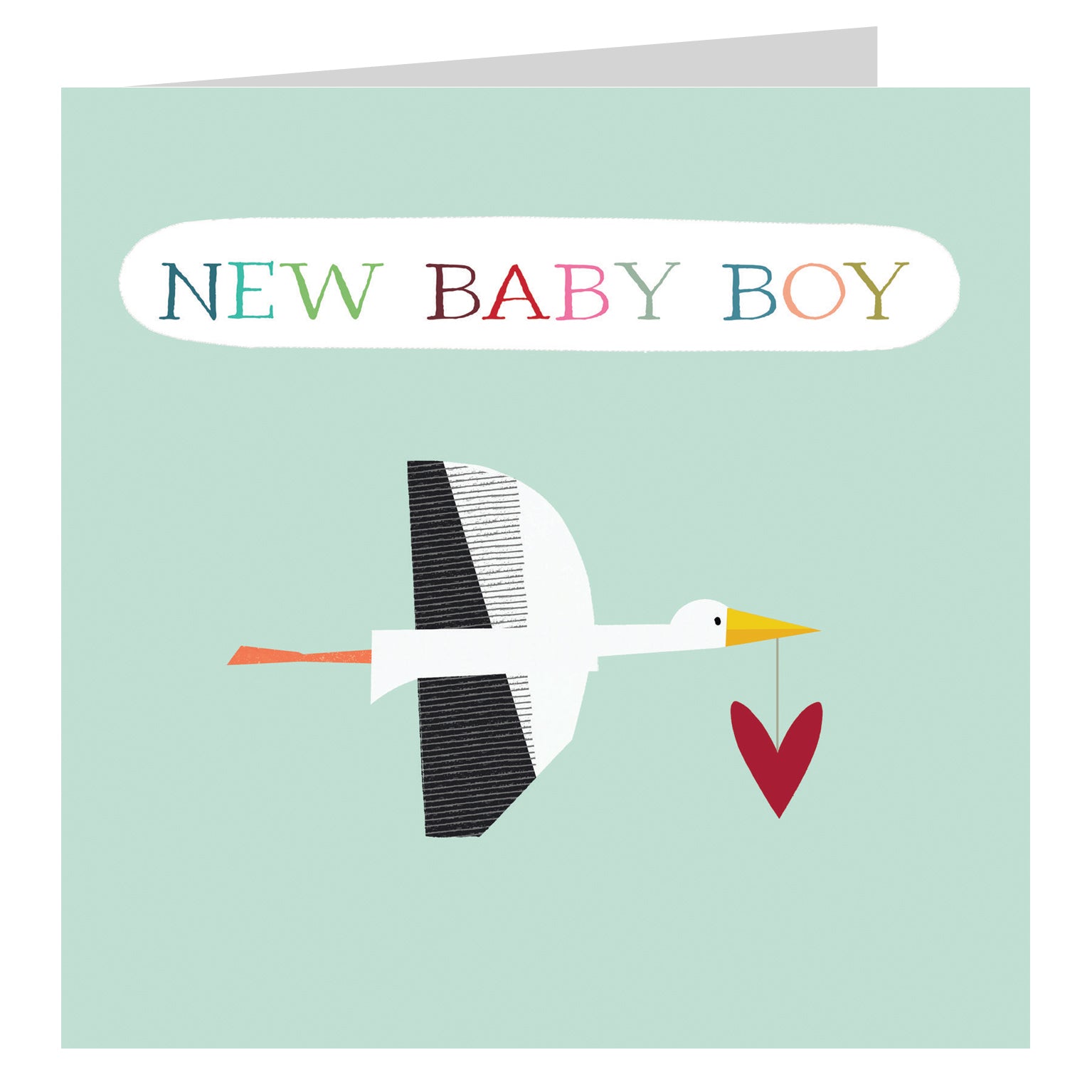 NB35 blue stork baby boy card