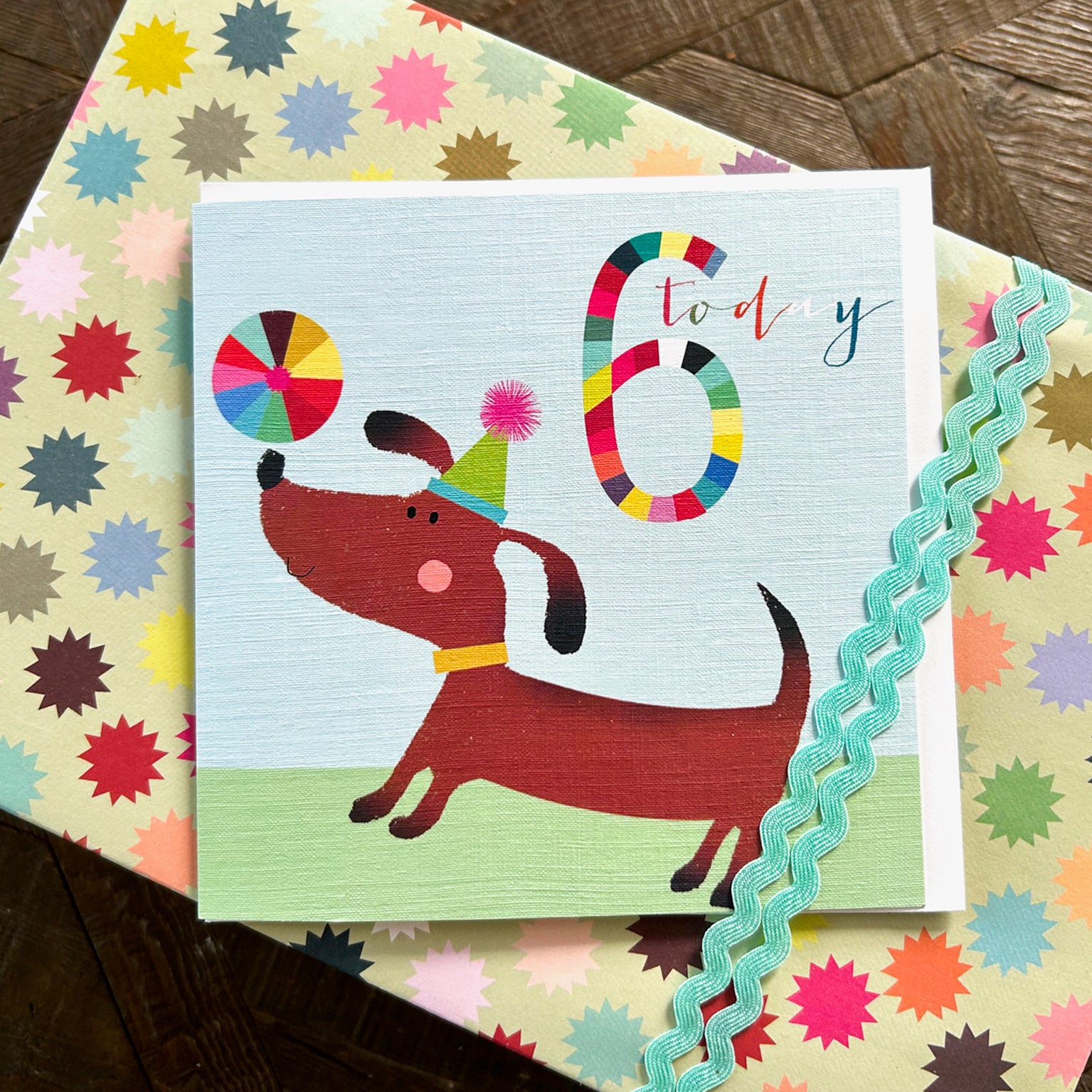 NK06 dog & ball 6th birthday card
